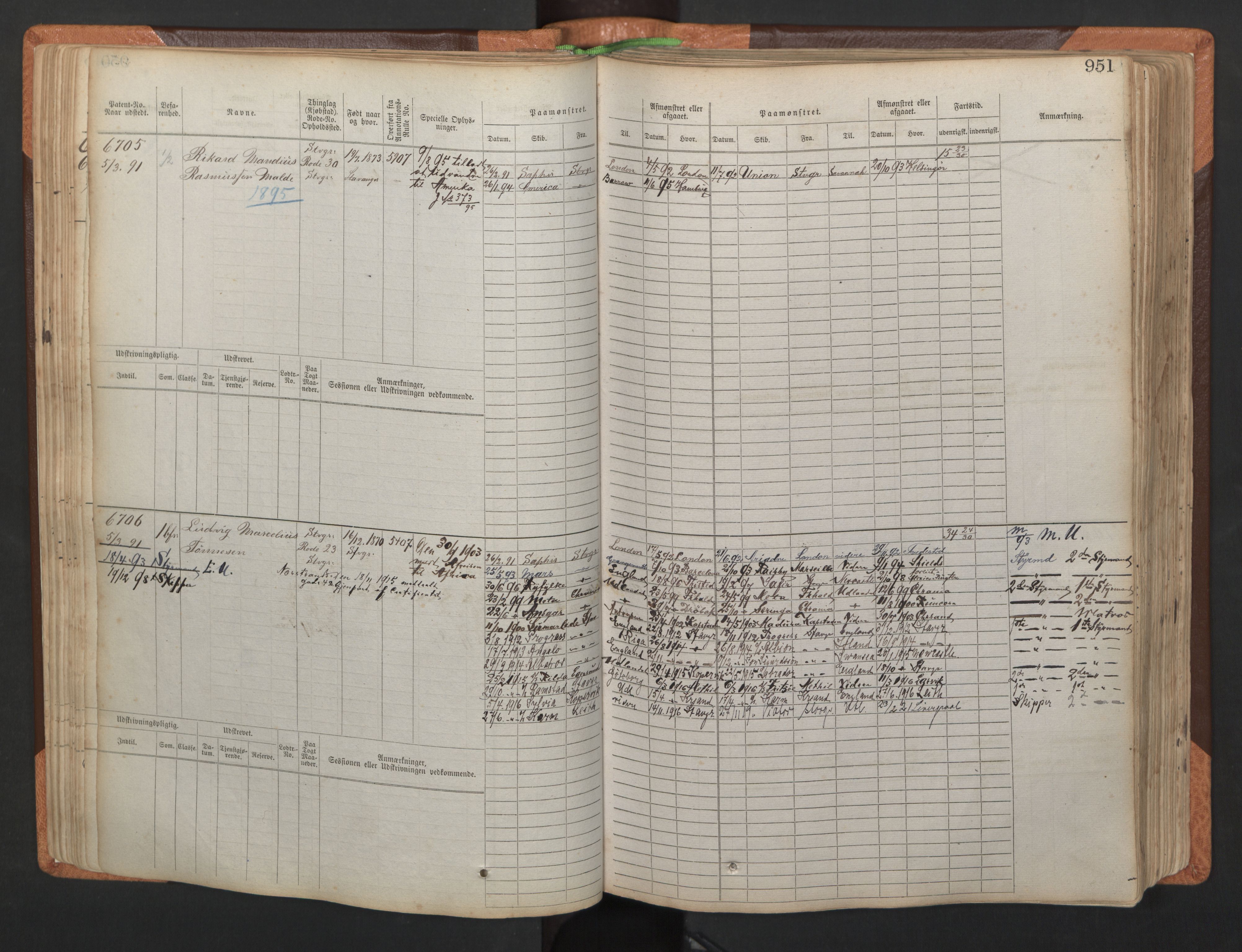 Stavanger sjømannskontor, AV/SAST-A-102006/F/Fb/Fbb/L0011: Sjøfartshovedrulle, patentnr. 6607-7206 (del 2), 1887-1896, p. 54