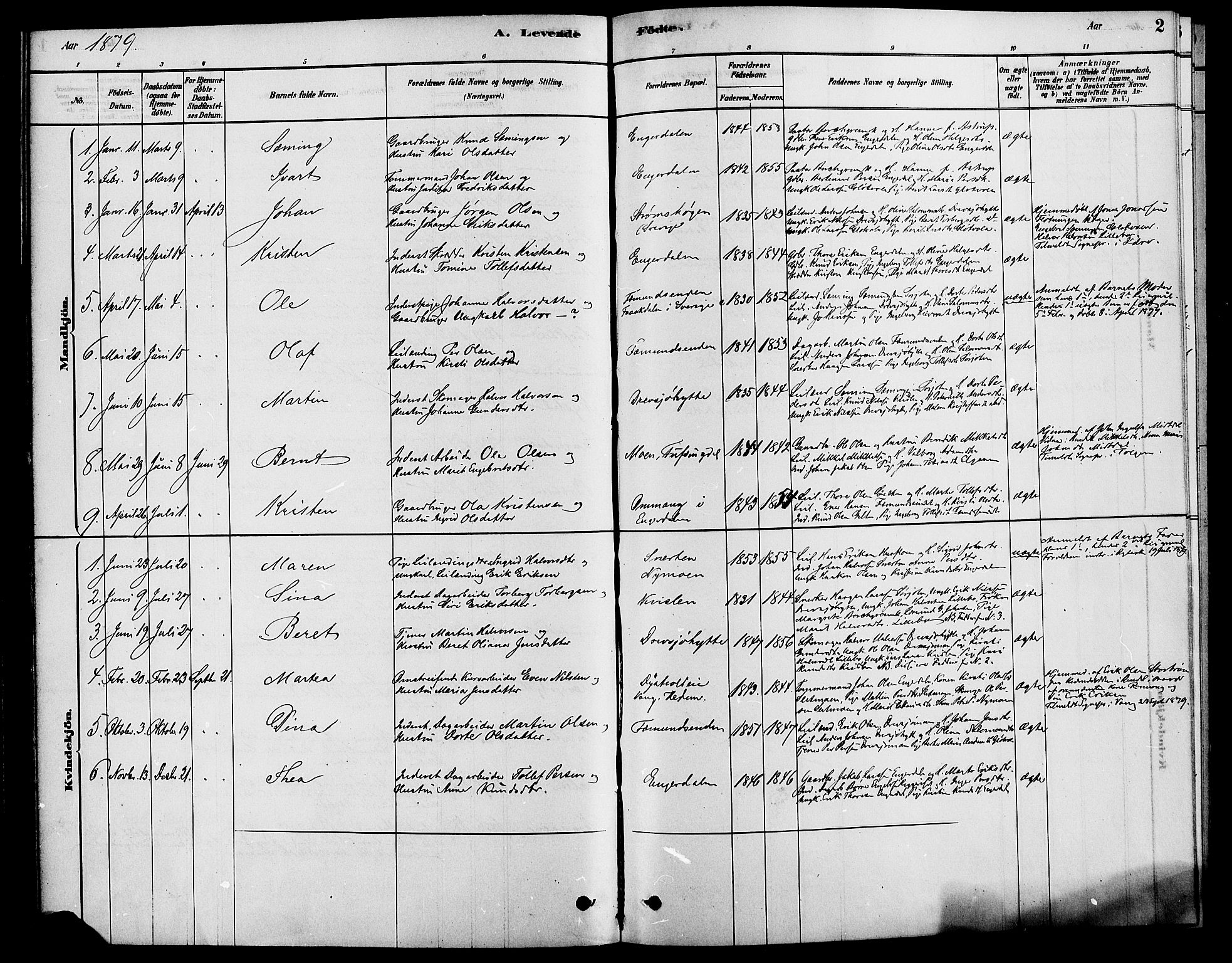 Rendalen prestekontor, AV/SAH-PREST-054/H/Ha/Haa/L0007: Parish register (official) no. 7, 1878-1898, p. 2