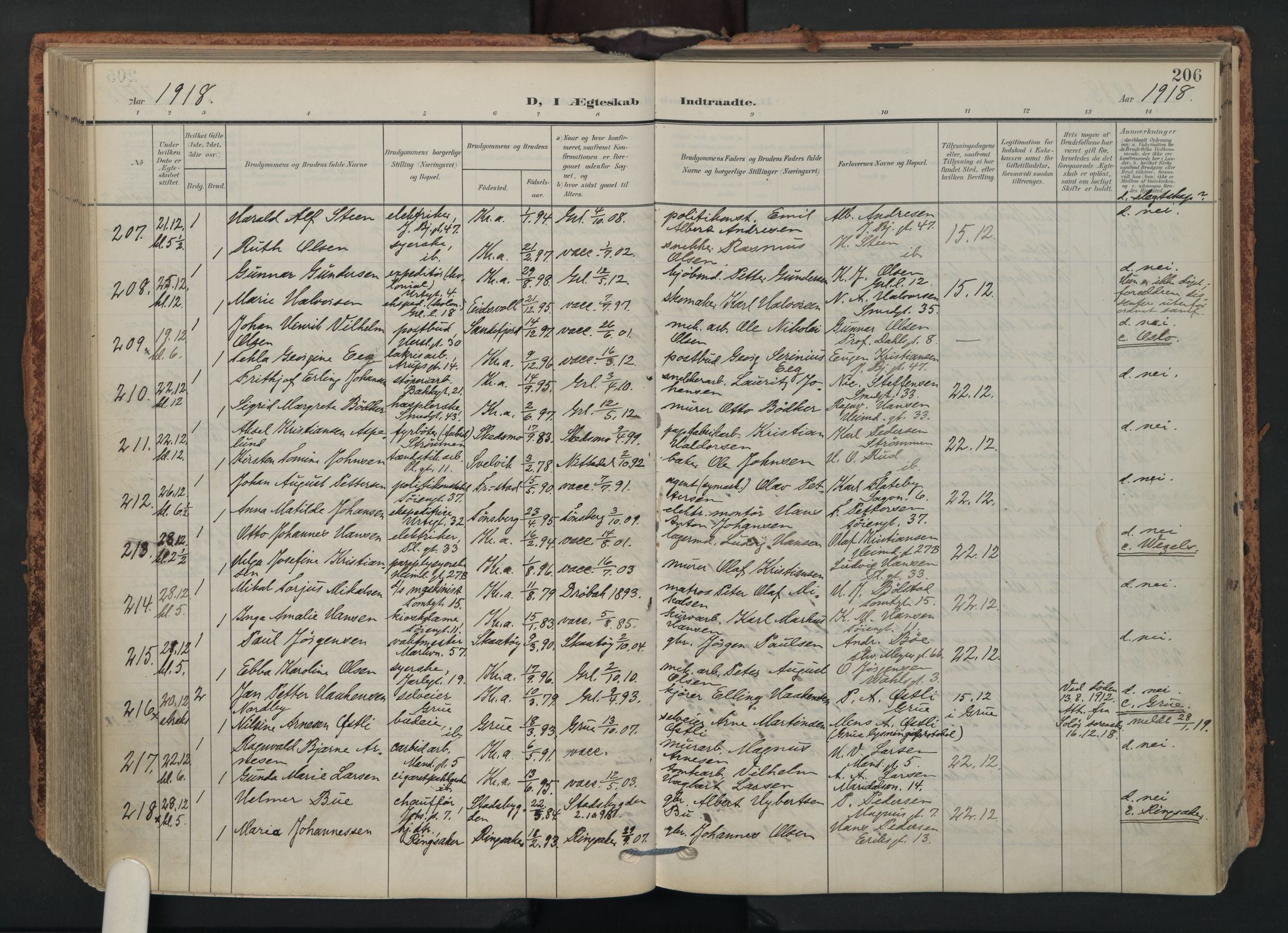 Grønland prestekontor Kirkebøker, SAO/A-10848/F/Fa/L0017: Parish register (official) no. 17, 1906-1934, p. 206