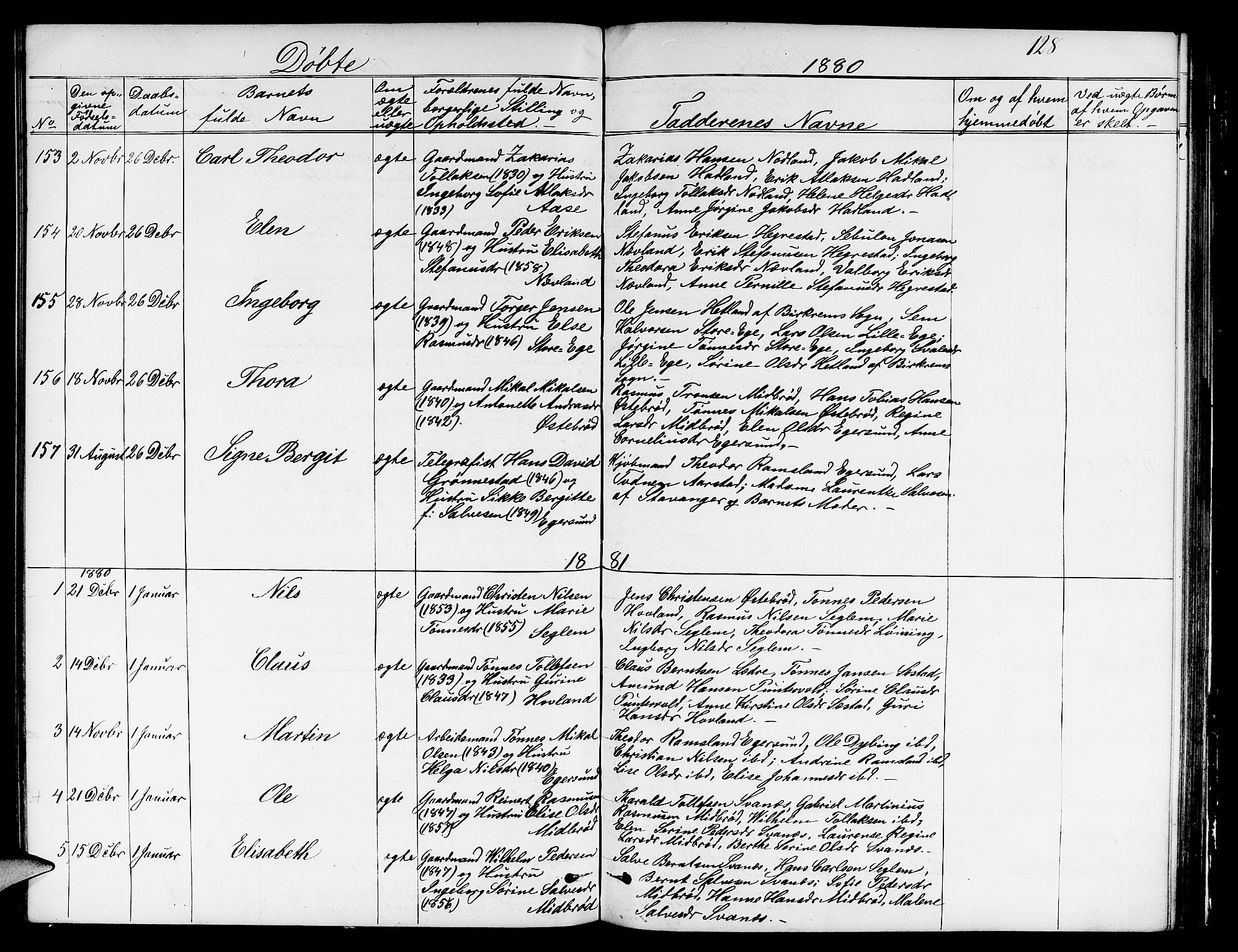 Eigersund sokneprestkontor, SAST/A-101807/S09/L0005: Parish register (copy) no. B 5, 1872-1881, p. 128