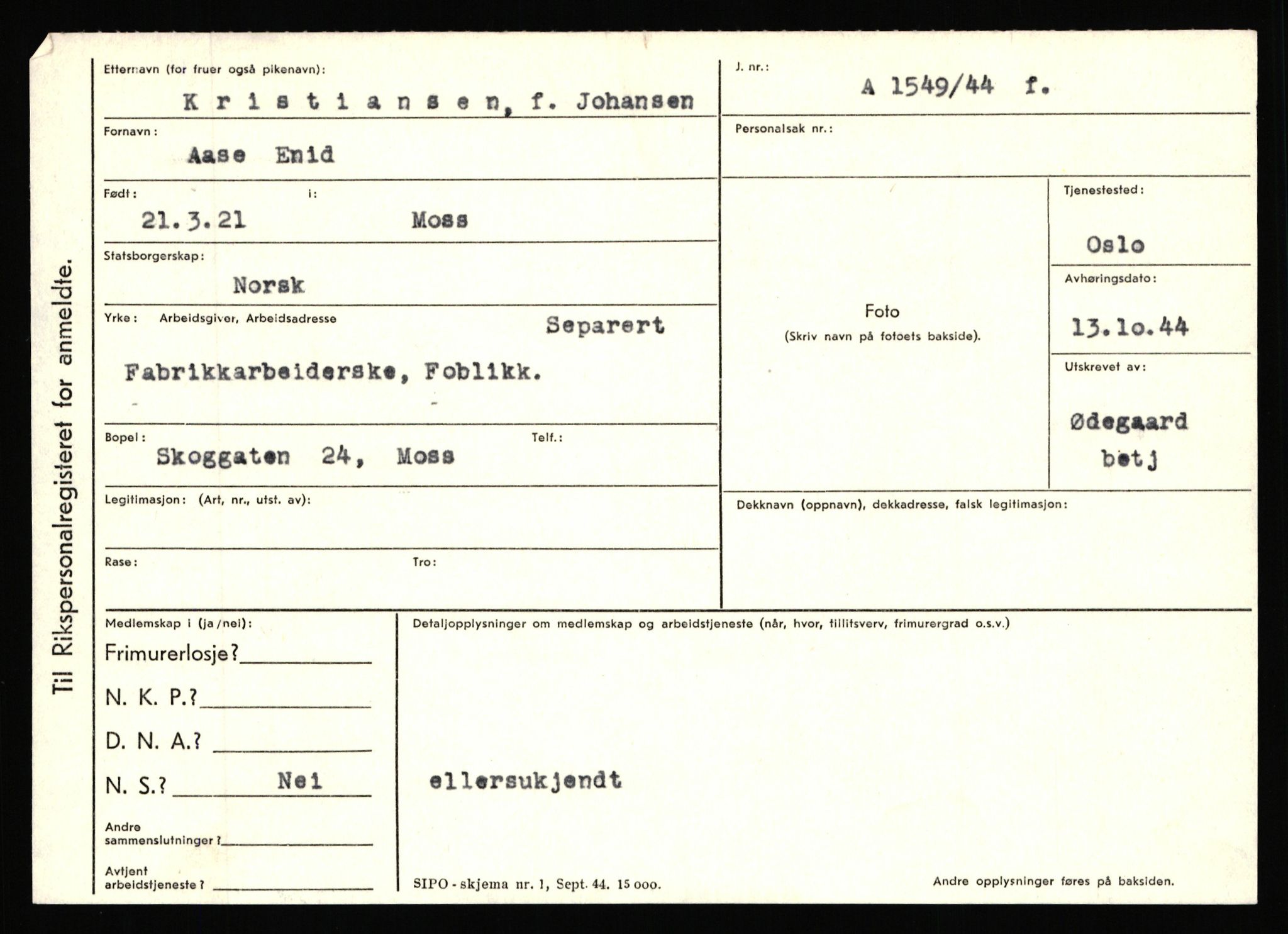 Statspolitiet - Hovedkontoret / Osloavdelingen, AV/RA-S-1329/C/Ca/L0009: Knutsen - Limstrand, 1943-1945, p. 1666