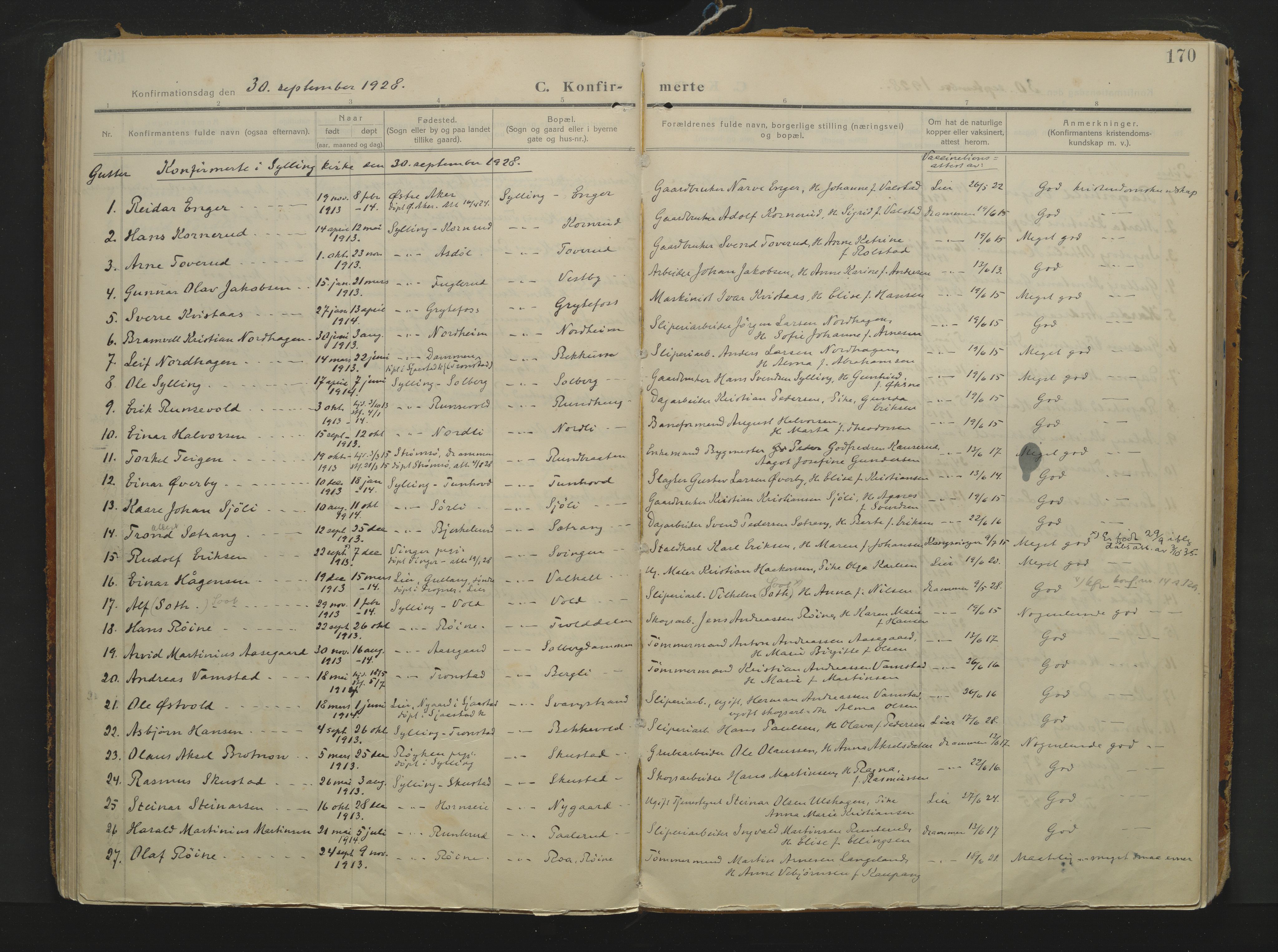 Sylling kirkebøker, AV/SAKO-A-247/F/Fa/L0002: Parish register (official) no. 2, 1906-1936, p. 170