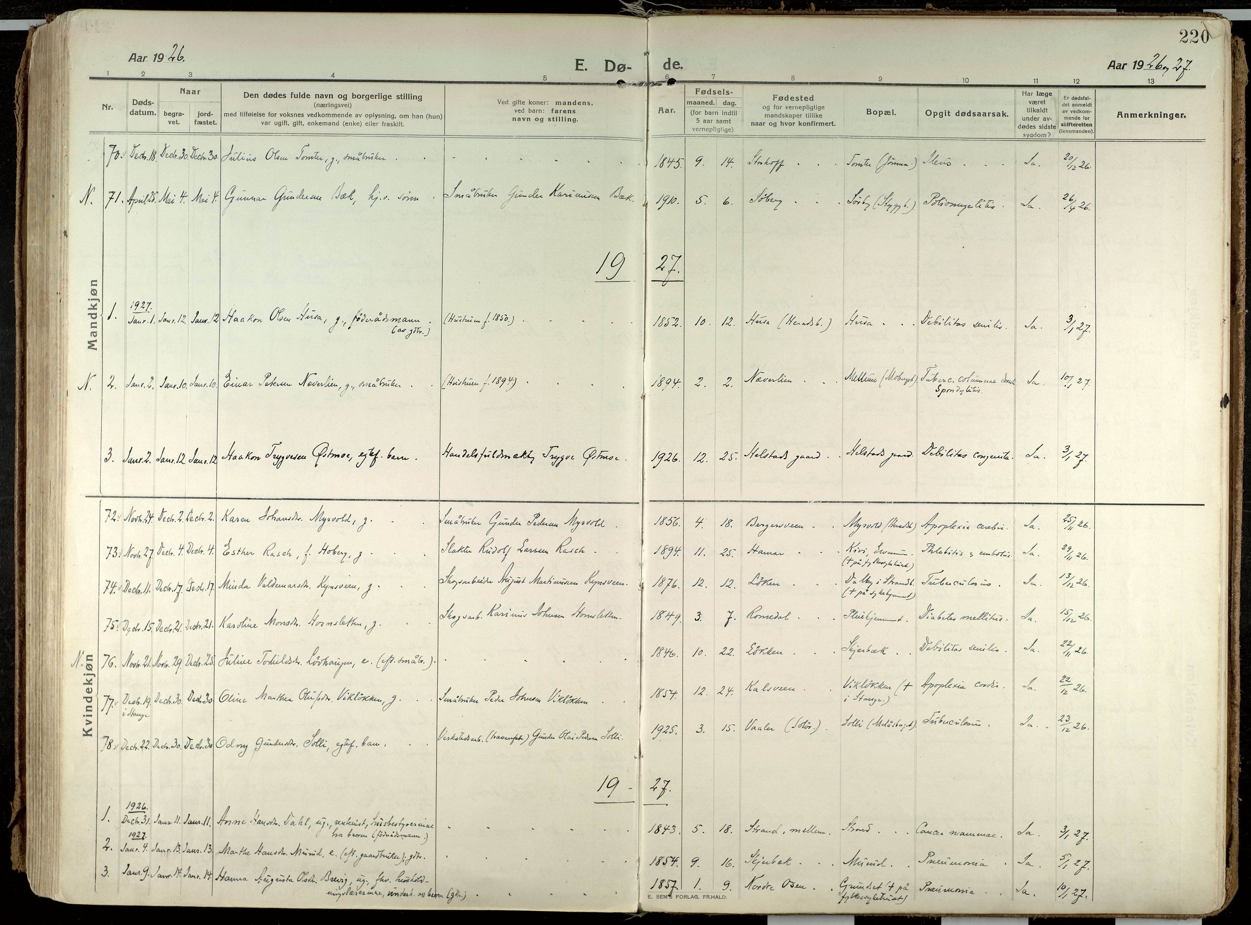 Elverum prestekontor, AV/SAH-PREST-044/H/Ha/Haa/L0021: Parish register (official) no. 21, 1913-1928, p. 220