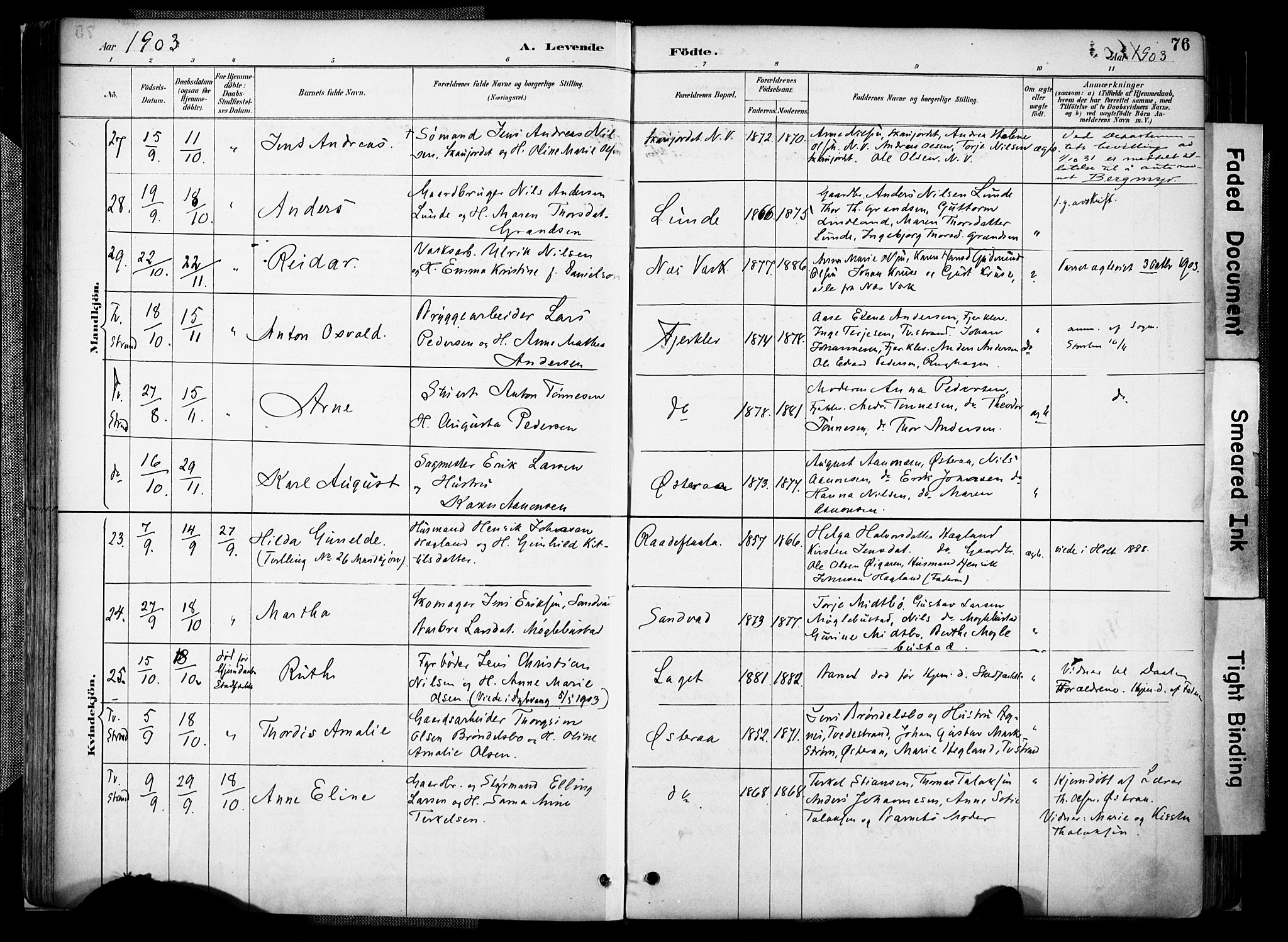 Holt sokneprestkontor, AV/SAK-1111-0021/F/Fa/L0012: Parish register (official) no. A 12, 1885-1907, p. 76