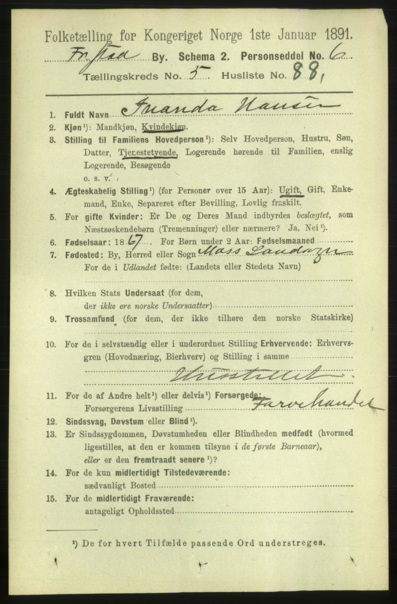 RA, 1891 census for 0103 Fredrikstad, 1891, p. 7652