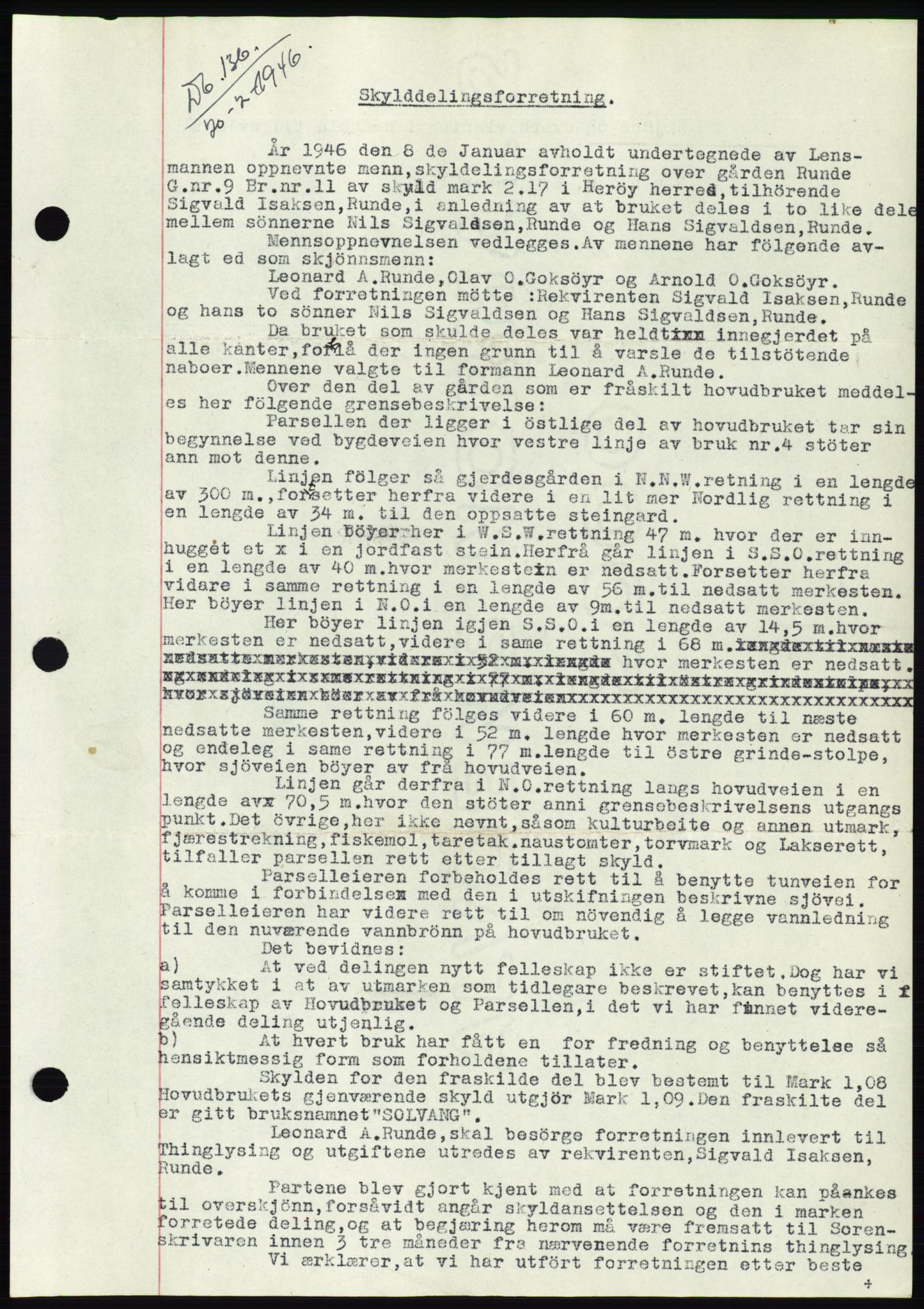 Søre Sunnmøre sorenskriveri, AV/SAT-A-4122/1/2/2C/L0078: Mortgage book no. 4A, 1946-1946, Diary no: : 136/1946