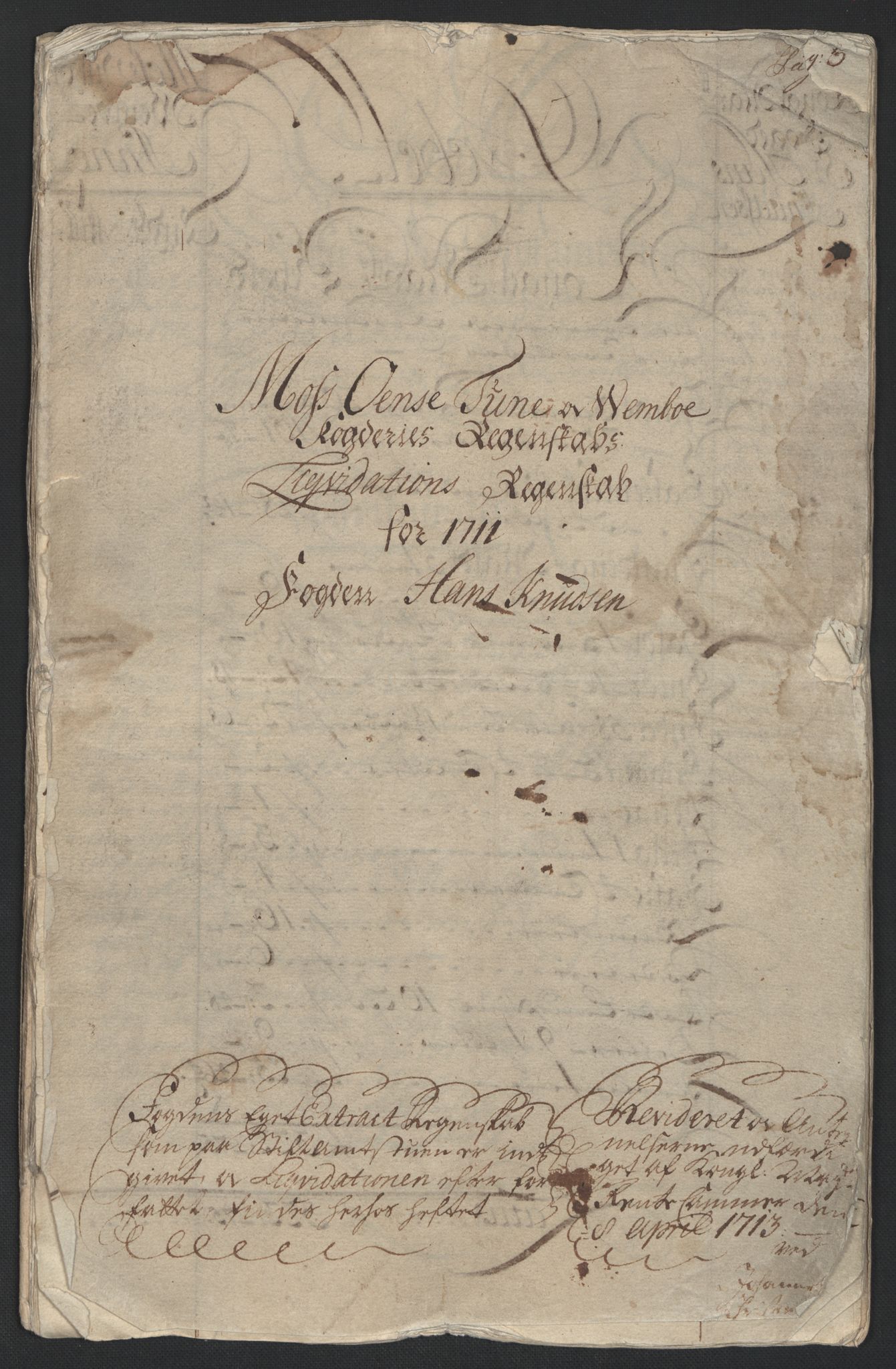 Rentekammeret inntil 1814, Reviderte regnskaper, Fogderegnskap, AV/RA-EA-4092/R04/L0136: Fogderegnskap Moss, Onsøy, Tune, Veme og Åbygge, 1711, p. 3