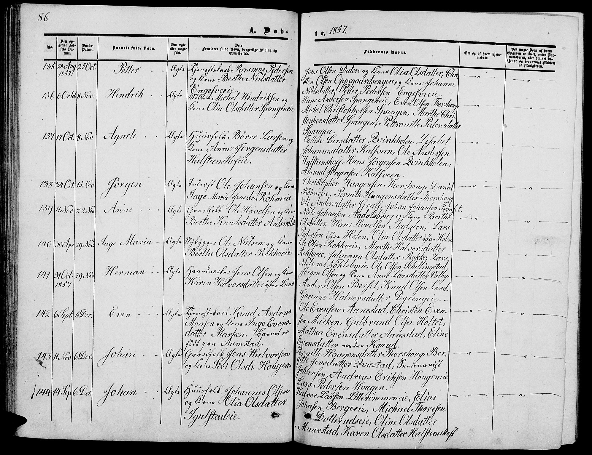 Løten prestekontor, SAH/PREST-022/L/La/L0003: Parish register (copy) no. 3, 1850-1862, p. 86