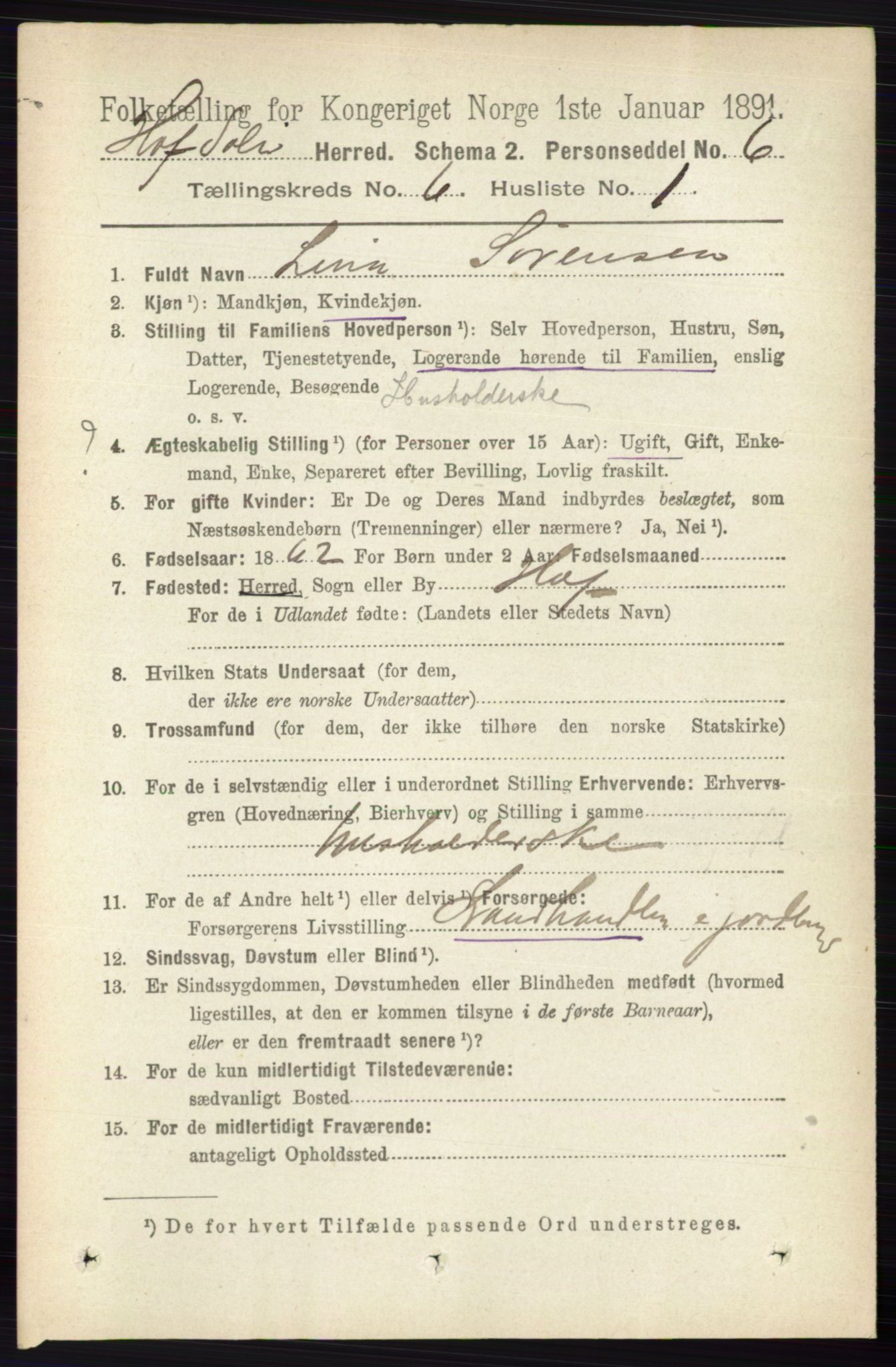 RA, 1891 census for 0424 Hof, 1891, p. 2255