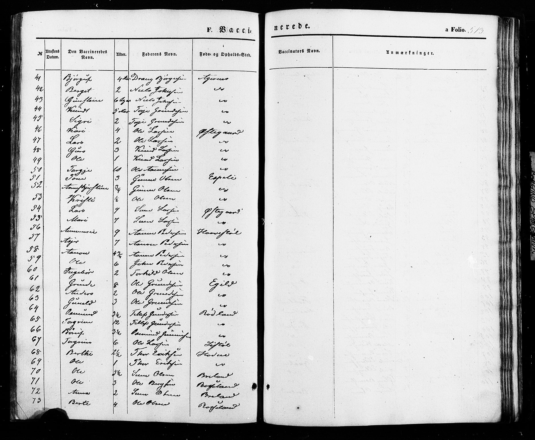 Åseral sokneprestkontor, SAK/1111-0051/F/Fa/L0002: Parish register (official) no. A 2, 1854-1884, p. 513