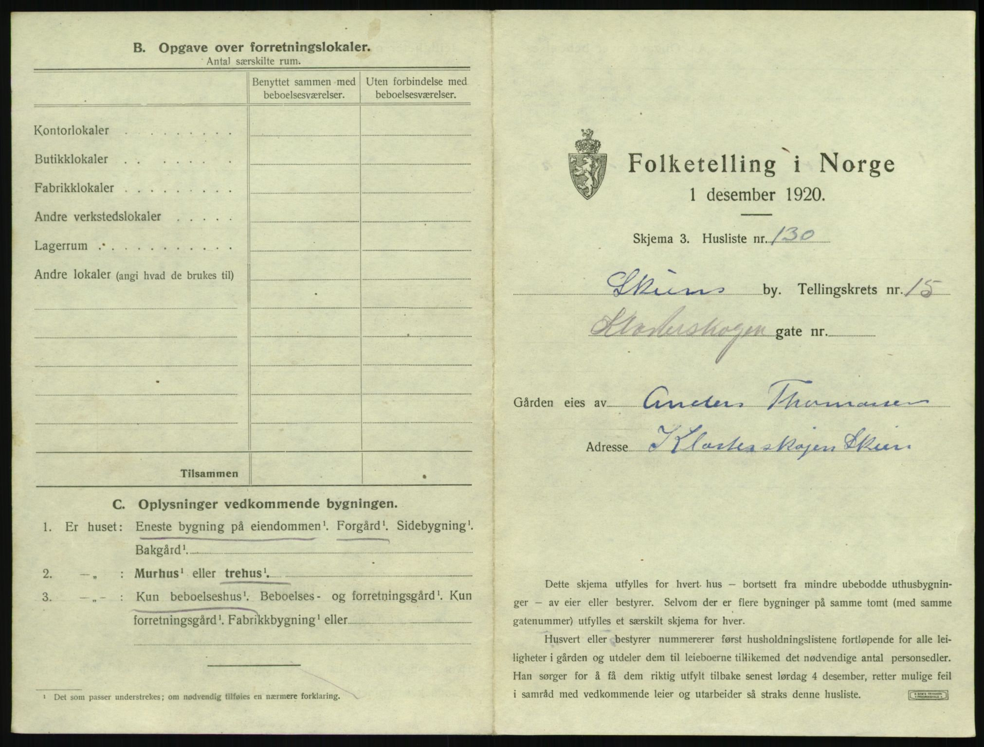 SAKO, 1920 census for Skien, 1920, p. 4523