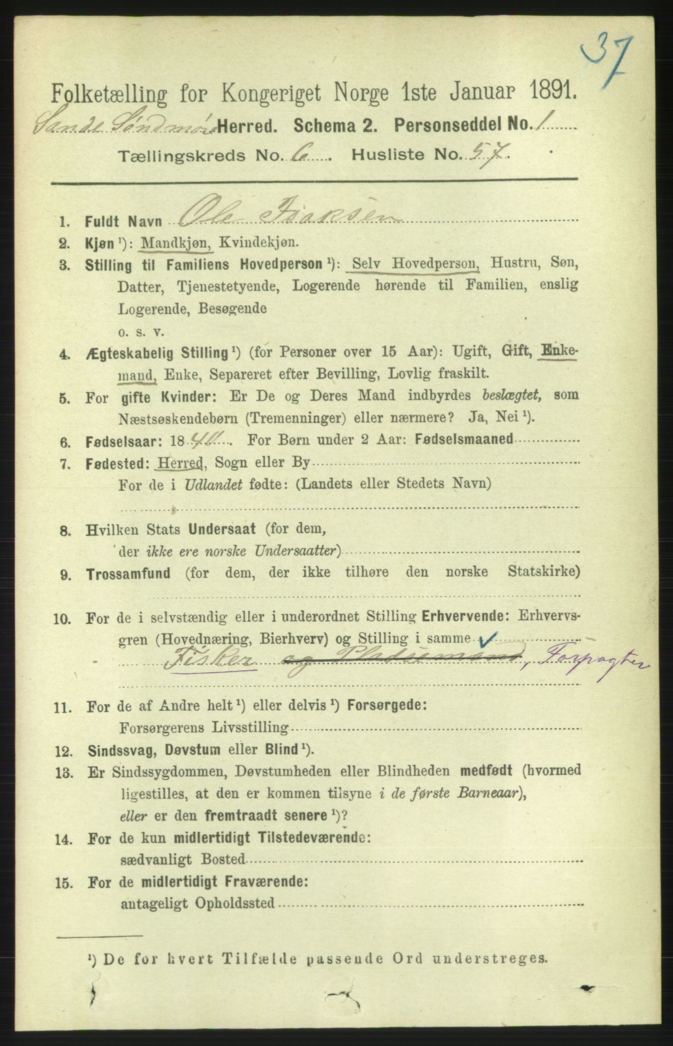 RA, 1891 census for 1514 Sande, 1891, p. 1355