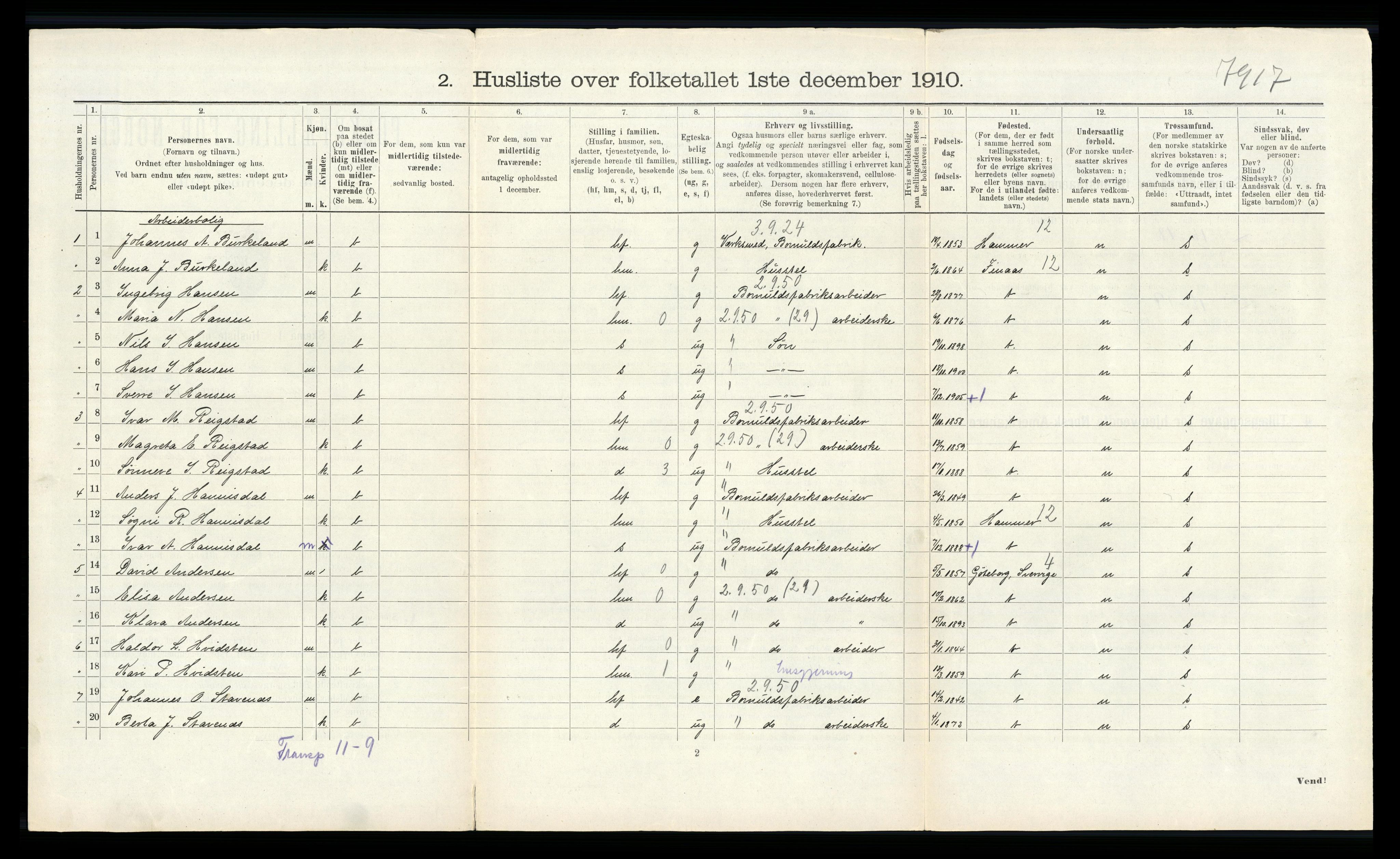 RA, 1910 census for Haus, 1910, p. 1415