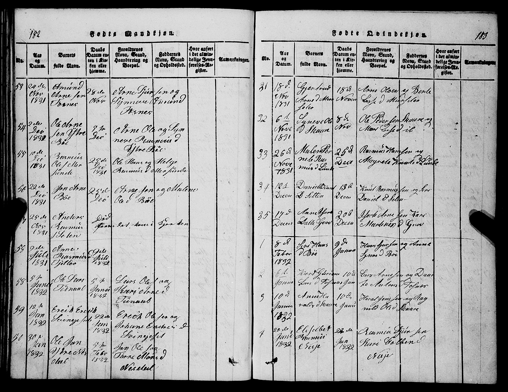 Stryn Sokneprestembete, SAB/A-82501: Parish register (copy) no. C 1, 1801-1845, p. 182-183