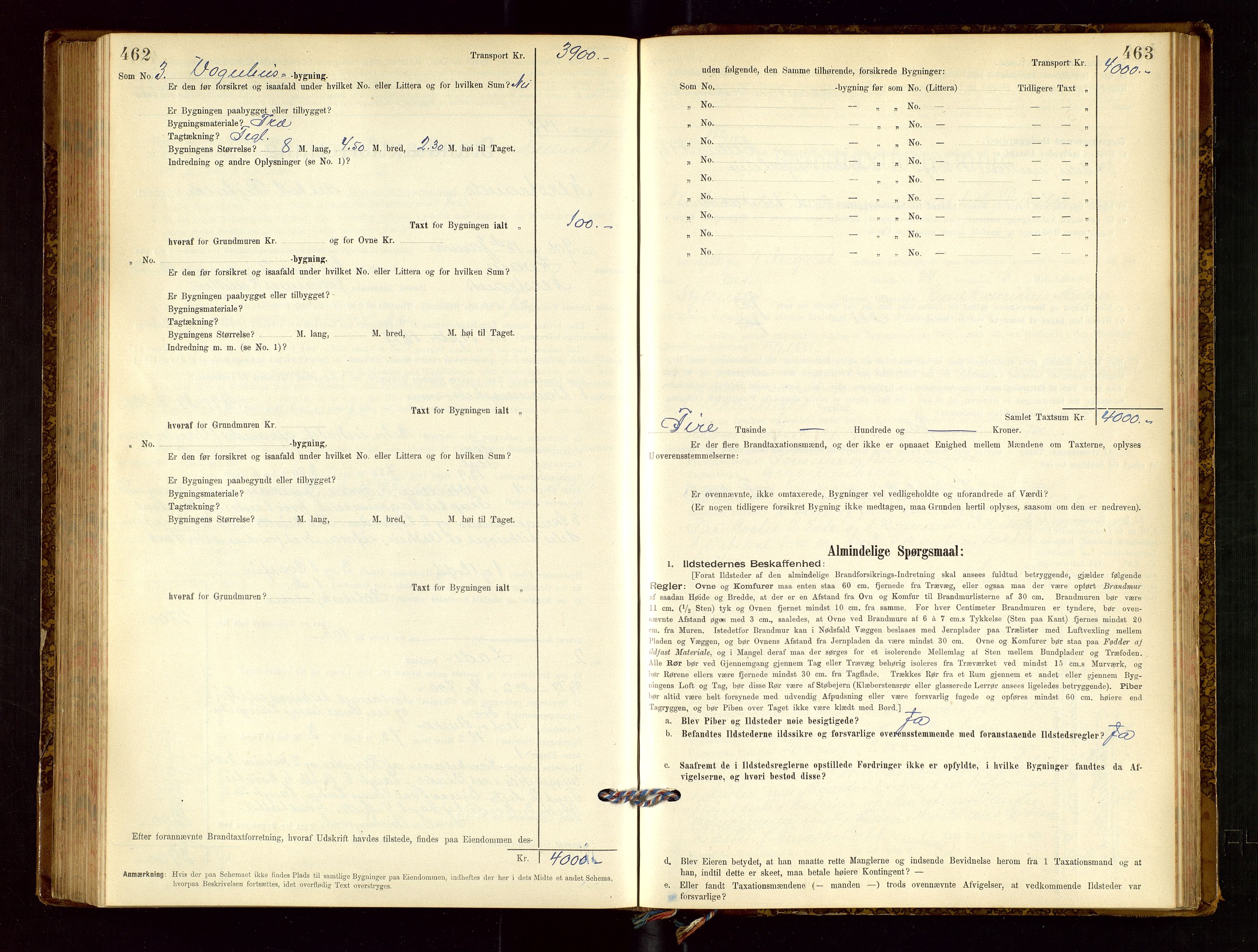 Nedstrand lensmannskontor, AV/SAST-A-100236/Gob/L0001: "Brandtaxationsprotokol for Nerstrand Lensmandsdistrikt Ryfylke fogderi", 1895-1915, p. 462-463