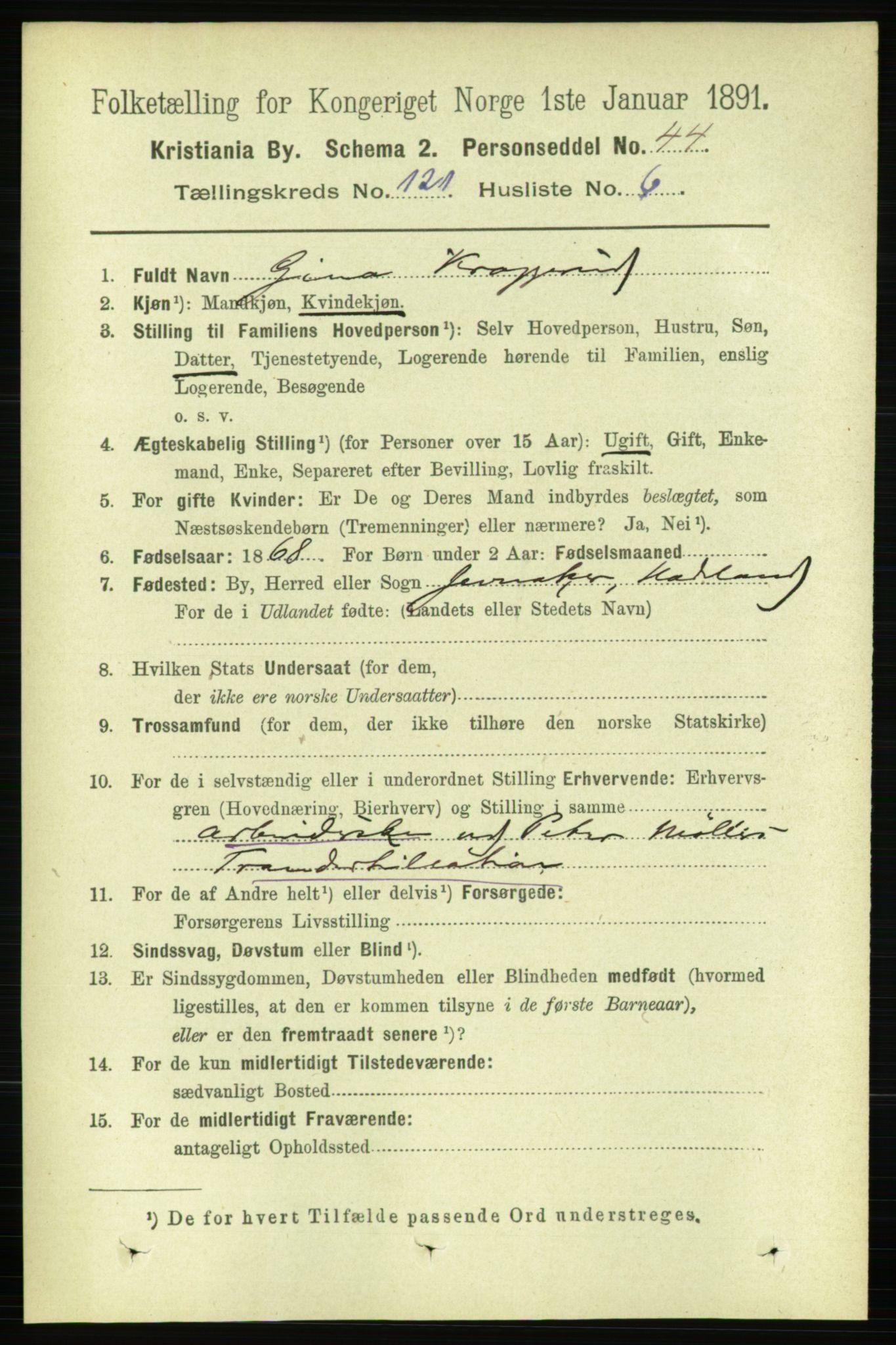 RA, 1891 census for 0301 Kristiania, 1891, p. 64484