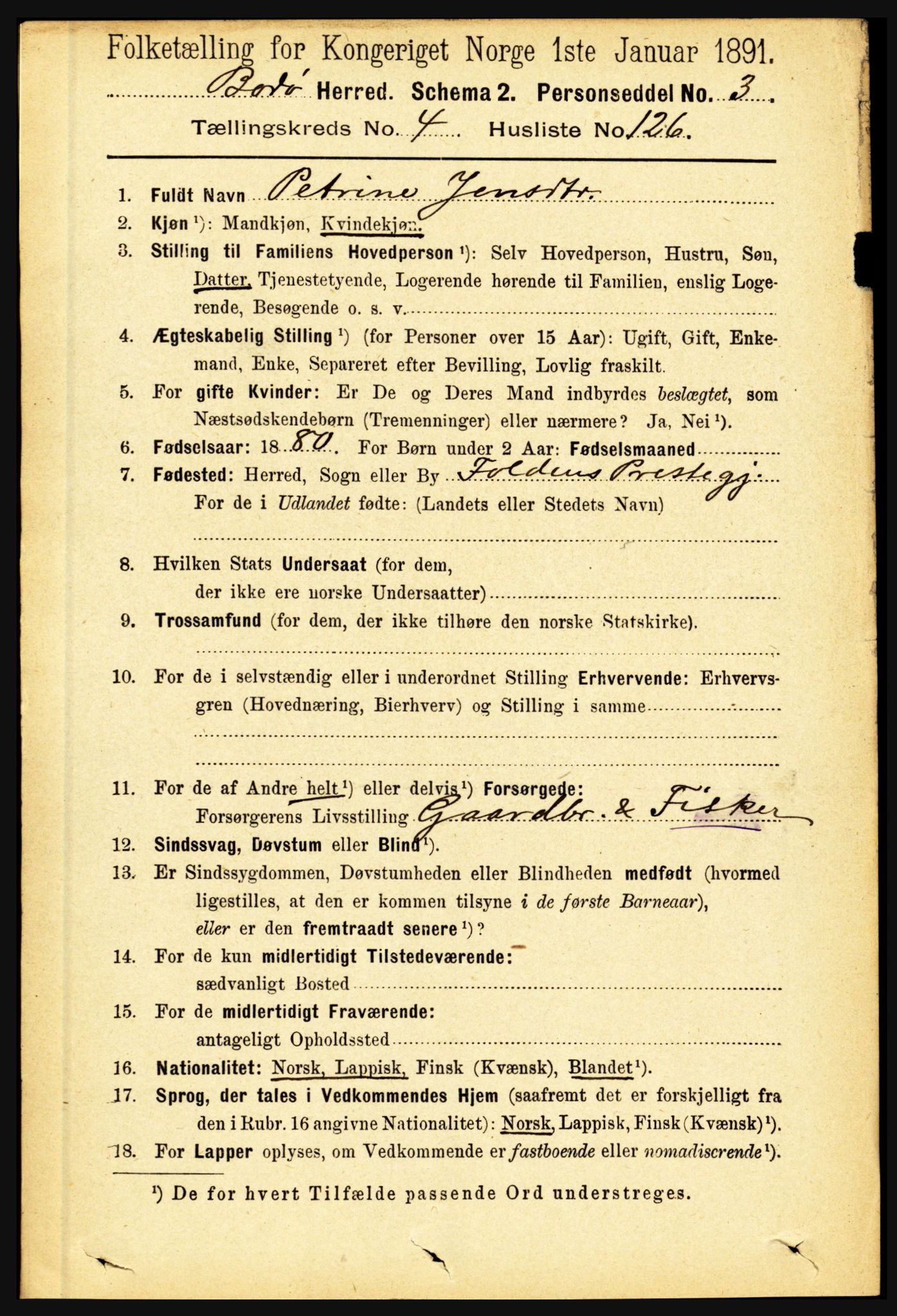 RA, 1891 census for 1843 Bodø, 1891, p. 3021