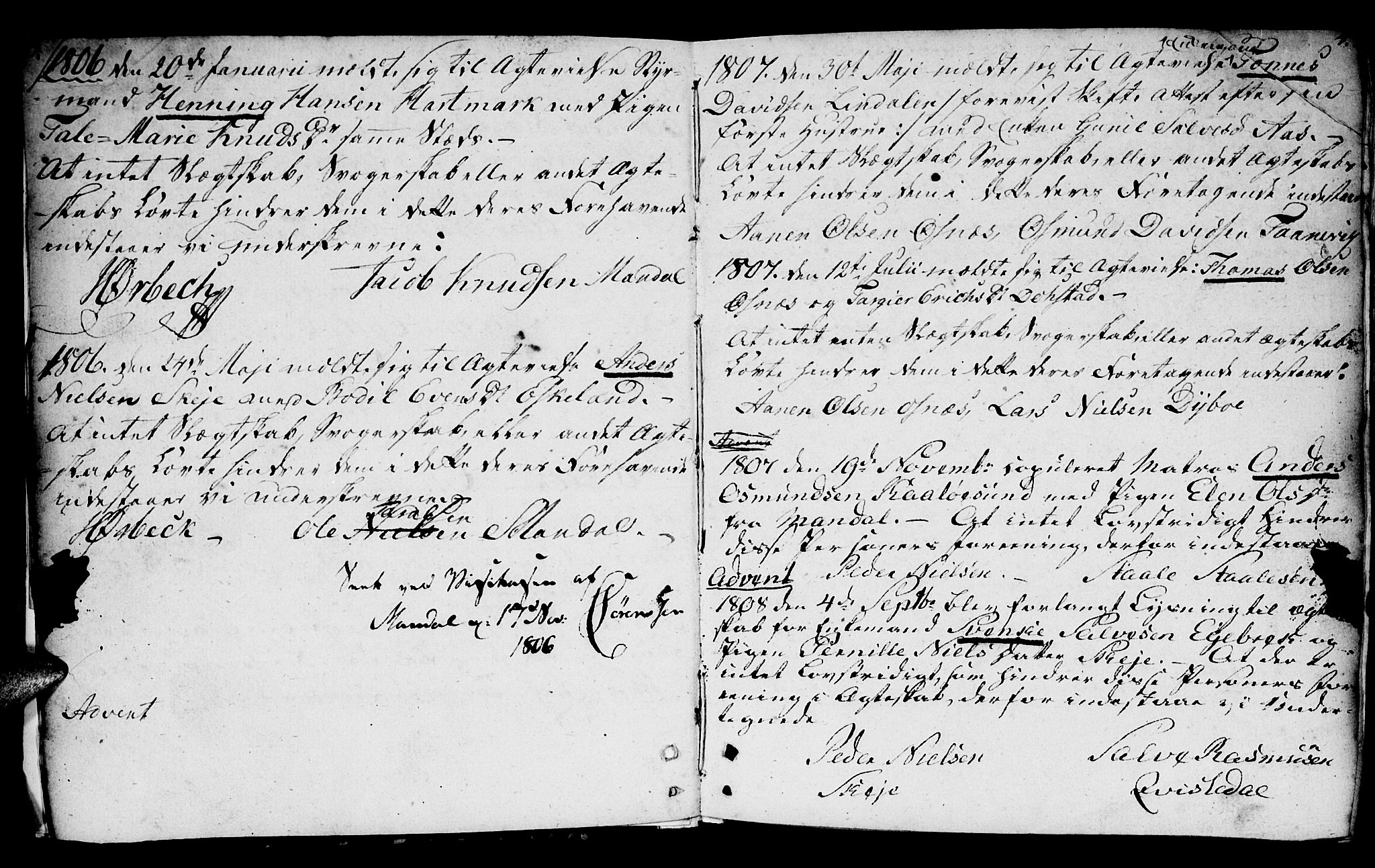 Mandal sokneprestkontor, SAK/1111-0030/F/Fb/Fbb/L0002: Parish register (copy) no. B 2, 1802-1846, p. 3-4