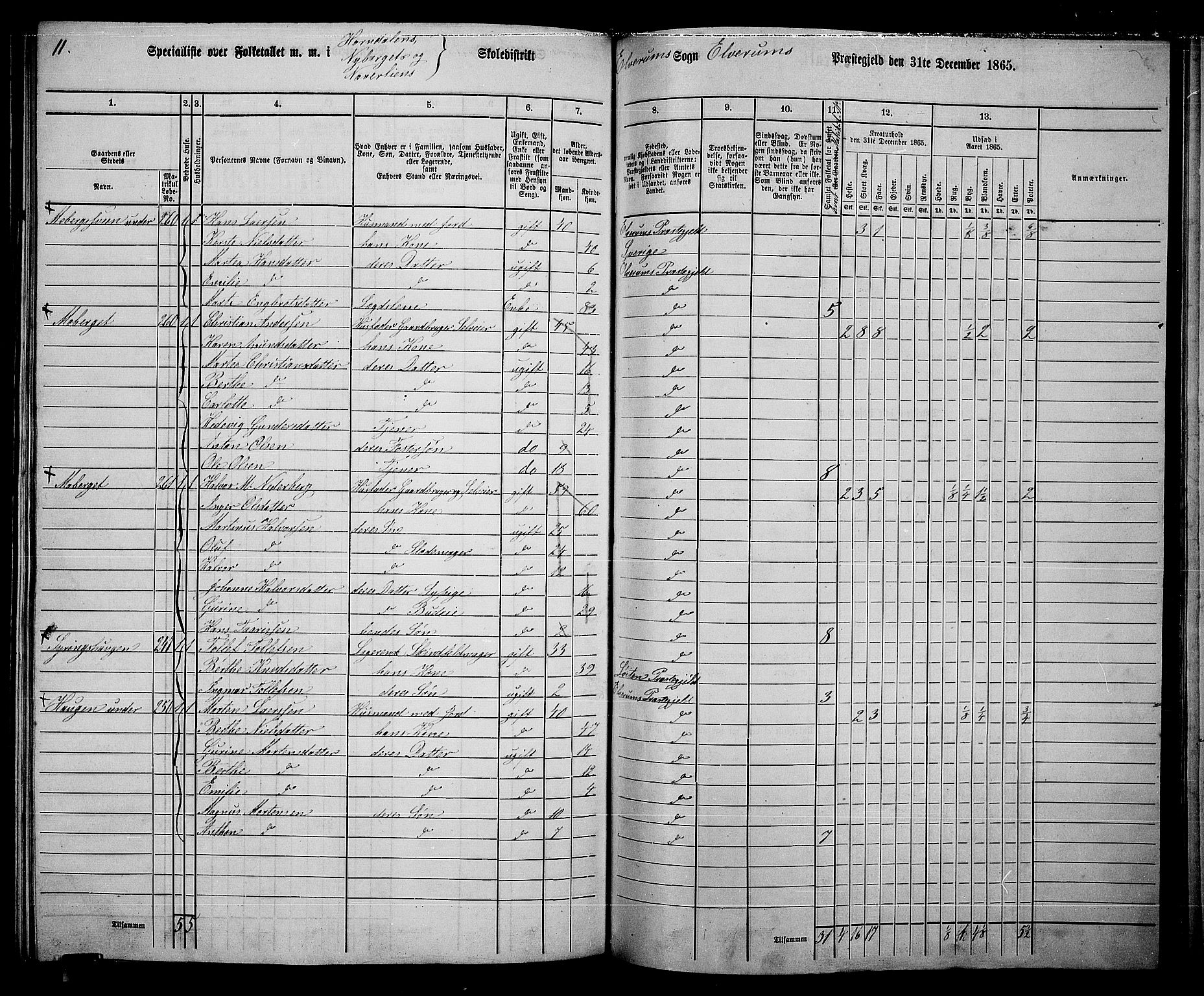 RA, 1865 census for Elverum, 1865, p. 195