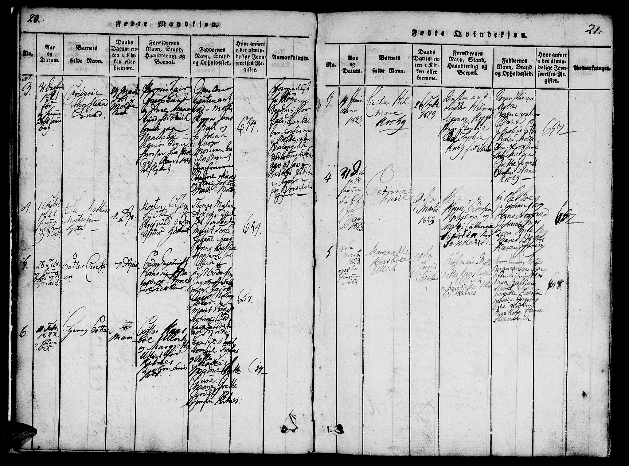 Ministerialprotokoller, klokkerbøker og fødselsregistre - Møre og Romsdal, SAT/A-1454/558/L0688: Parish register (official) no. 558A02, 1818-1843, p. 20-21