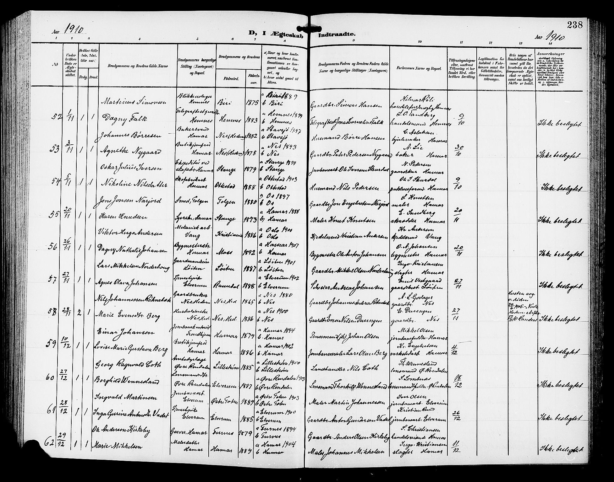 Hamar prestekontor, SAH/DOMPH-002/H/Ha/Hab/L0001: Parish register (copy) no. 1, 1899-1914, p. 238