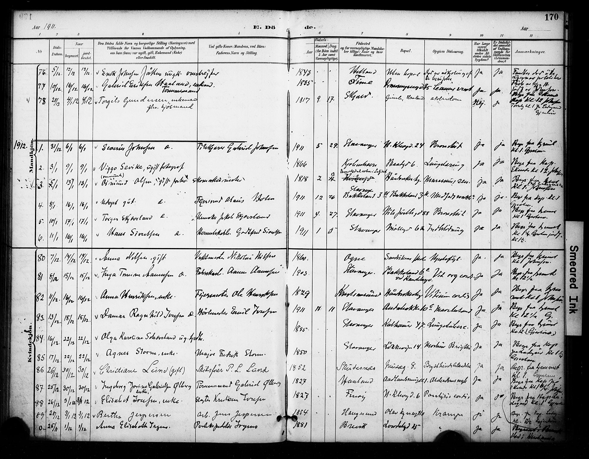 Domkirken sokneprestkontor, AV/SAST-A-101812/001/30/30BA/L0032: Parish register (official) no. A 31, 1896-1917, p. 170