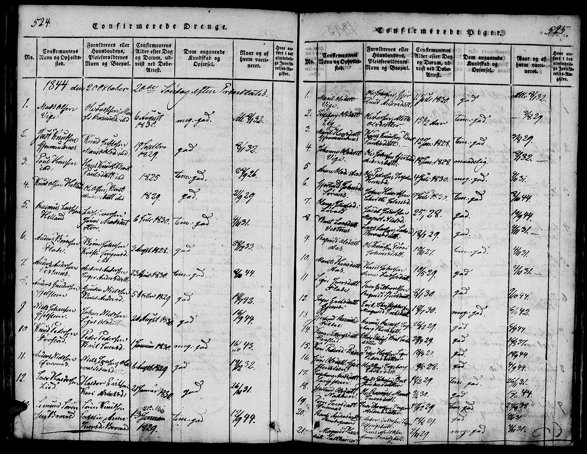 Ministerialprotokoller, klokkerbøker og fødselsregistre - Møre og Romsdal, SAT/A-1454/539/L0528: Parish register (official) no. 539A01, 1818-1847, p. 524-525