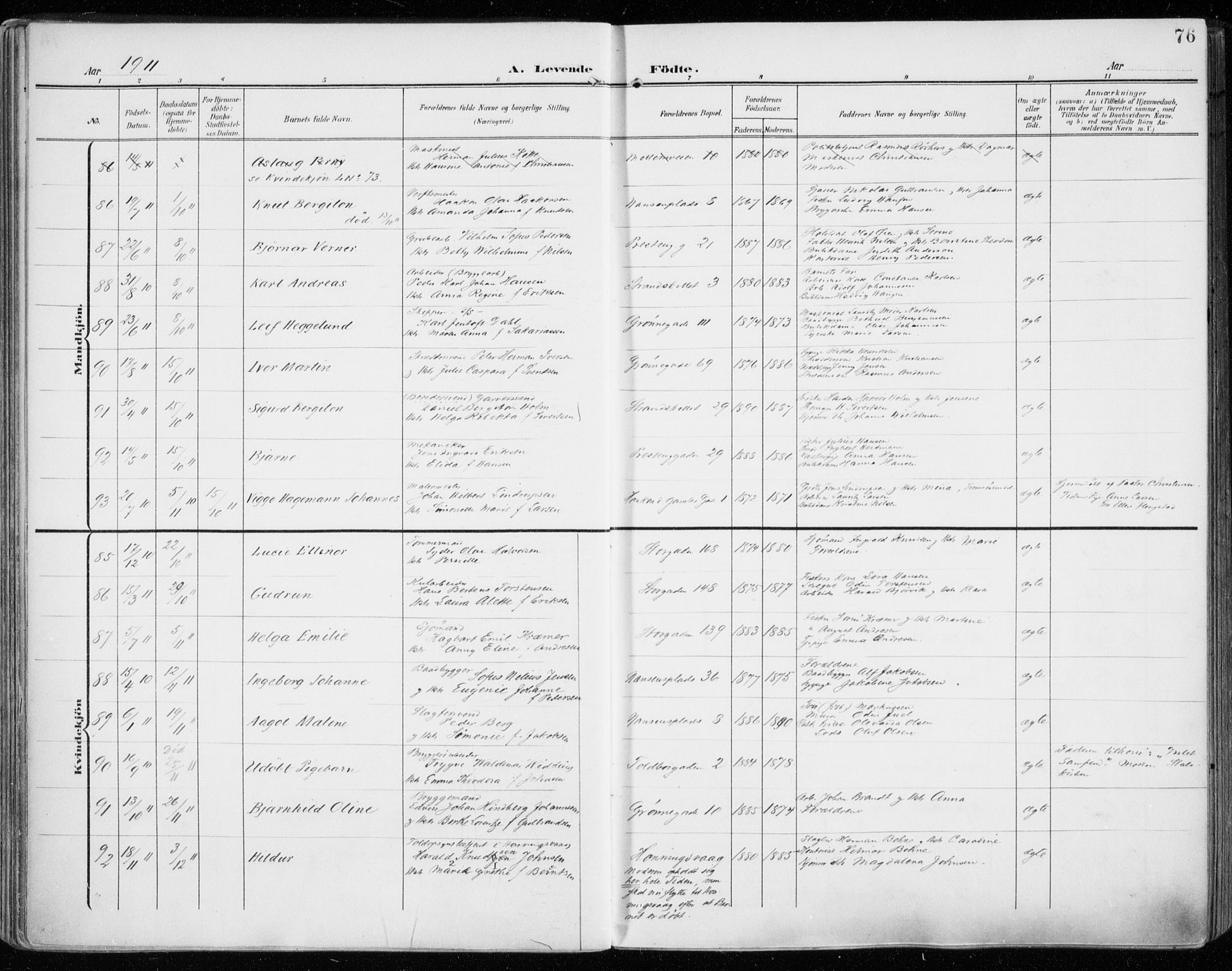 Tromsø sokneprestkontor/stiftsprosti/domprosti, SATØ/S-1343/G/Ga/L0017kirke: Parish register (official) no. 17, 1907-1917, p. 76