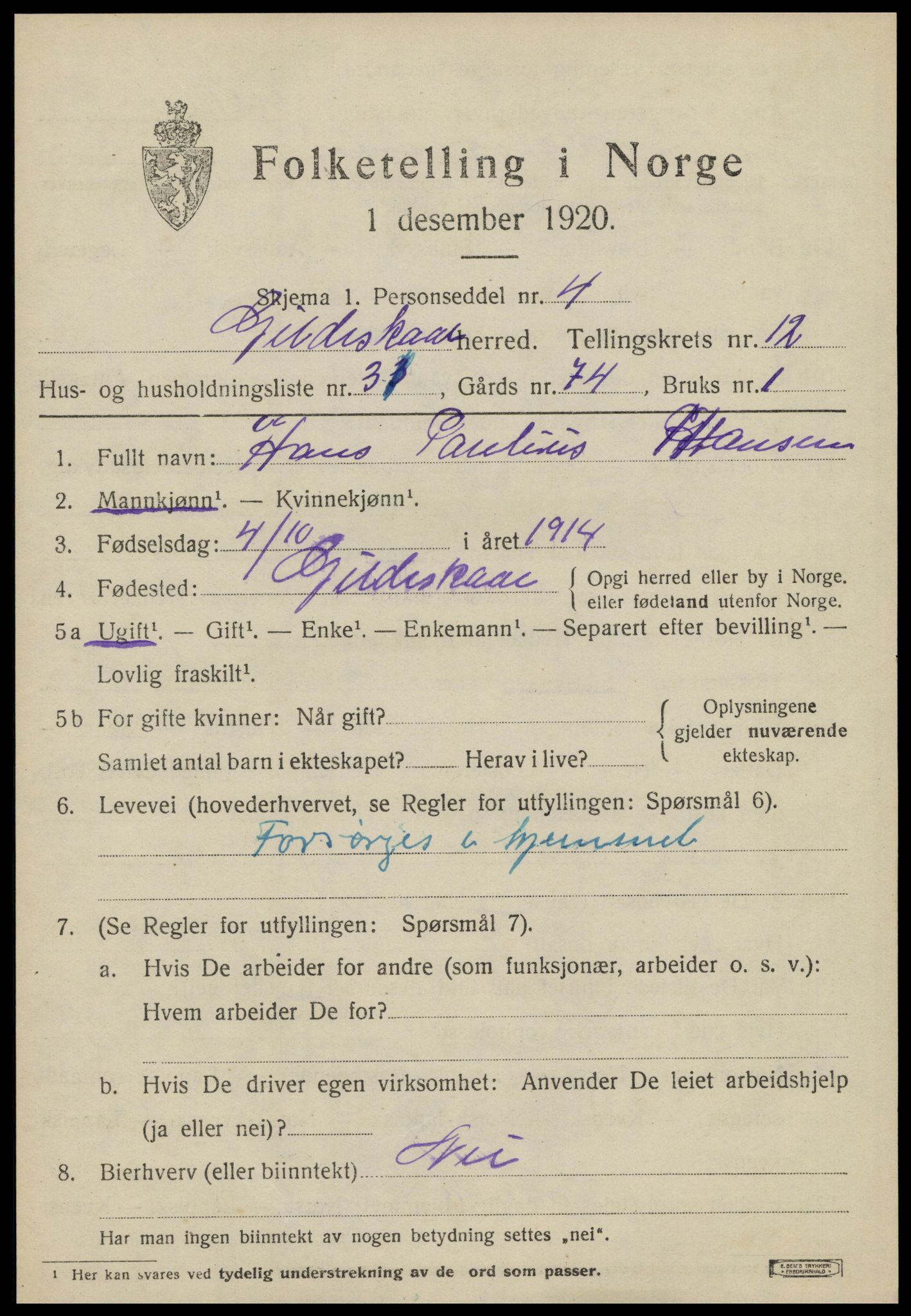 SAT, 1920 census for Gildeskål, 1920, p. 7652