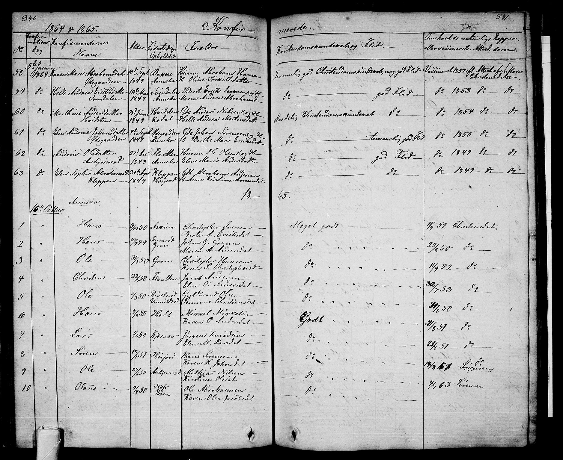 Andebu kirkebøker, AV/SAKO-A-336/G/Ga/L0003: Parish register (copy) no. I 3, 1832-1867, p. 340-341