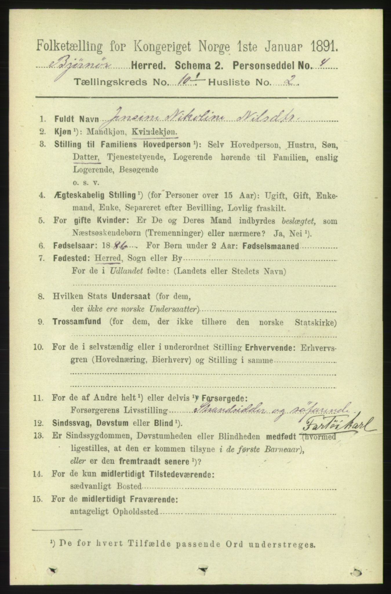 RA, 1891 census for 1632 Bjørnør, 1891, p. 4155