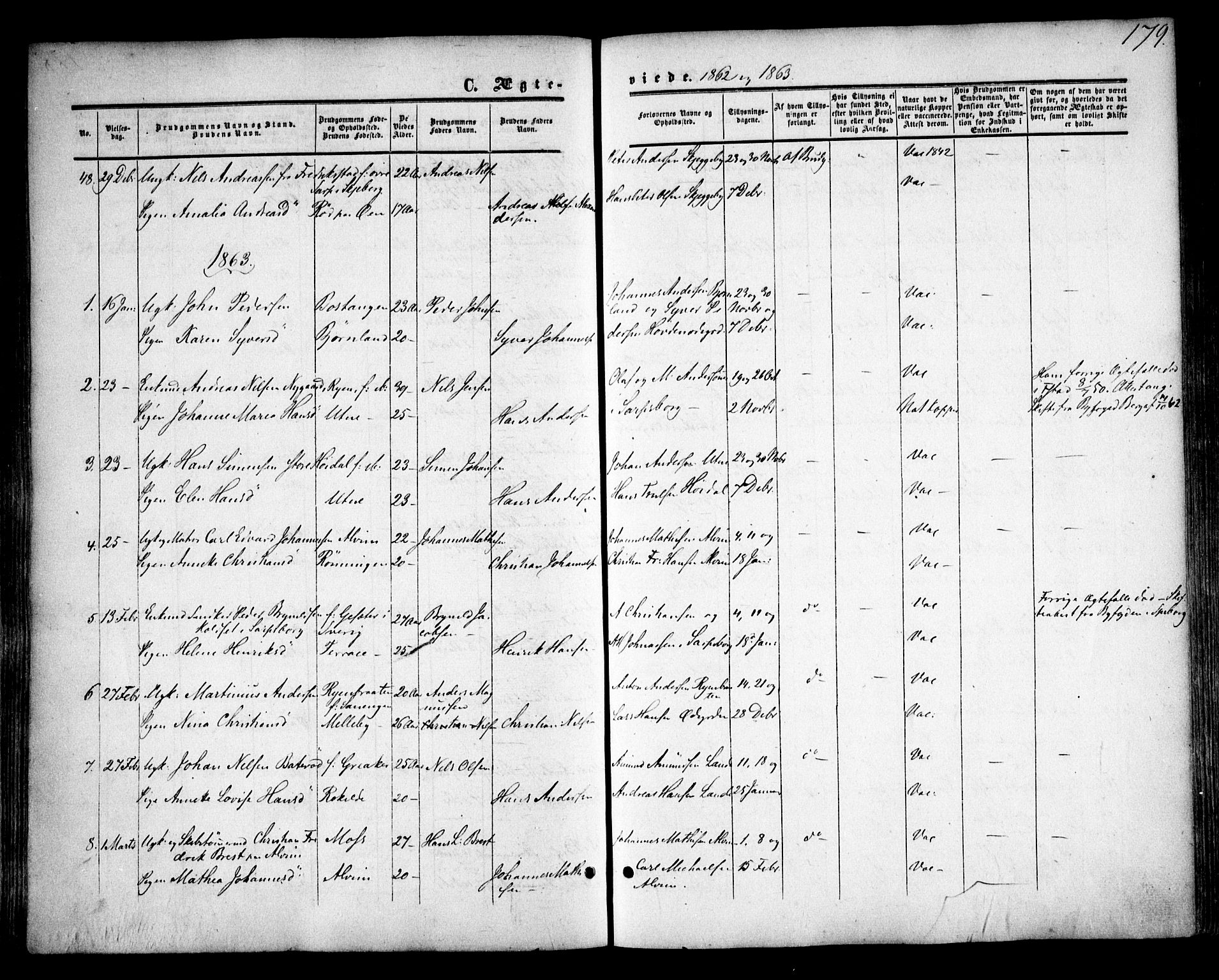 Tune prestekontor Kirkebøker, SAO/A-2007/F/Fa/L0013: Parish register (official) no. 13, 1859-1863, p. 179