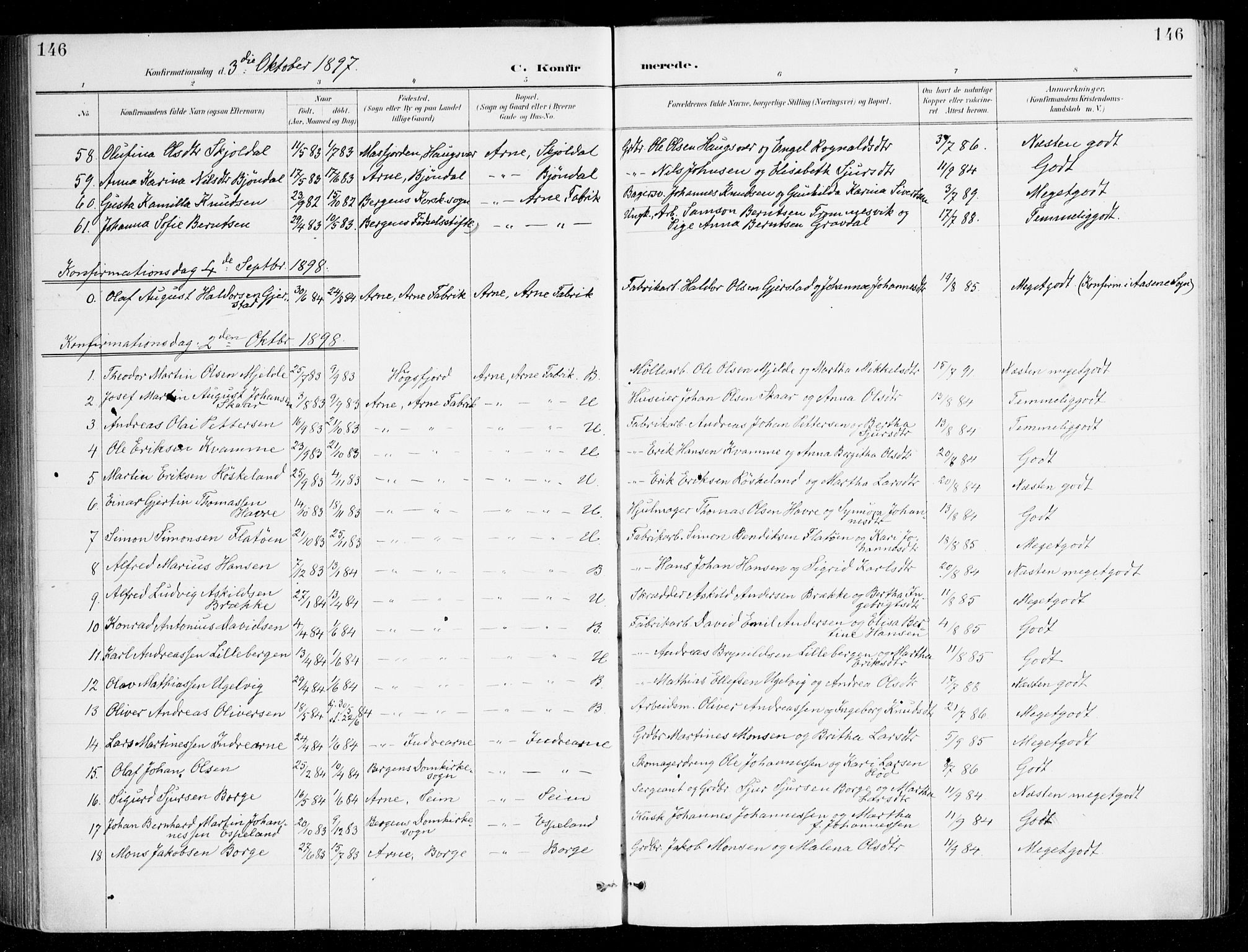 Haus sokneprestembete, SAB/A-75601/H/Haa/Haad/L0001: Parish register (official) no. D 1, 1887-1898, p. 146