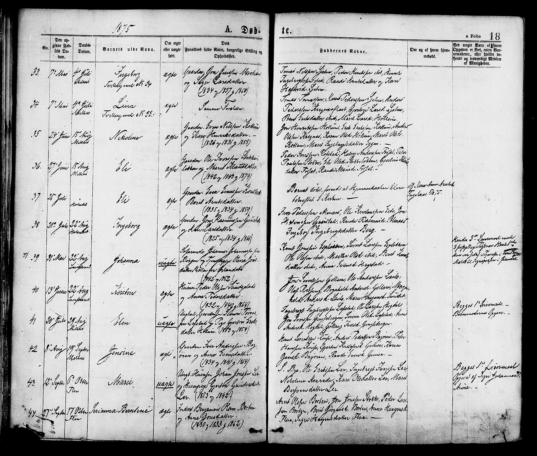 Ministerialprotokoller, klokkerbøker og fødselsregistre - Sør-Trøndelag, SAT/A-1456/691/L1079: Parish register (official) no. 691A11, 1873-1886, p. 18