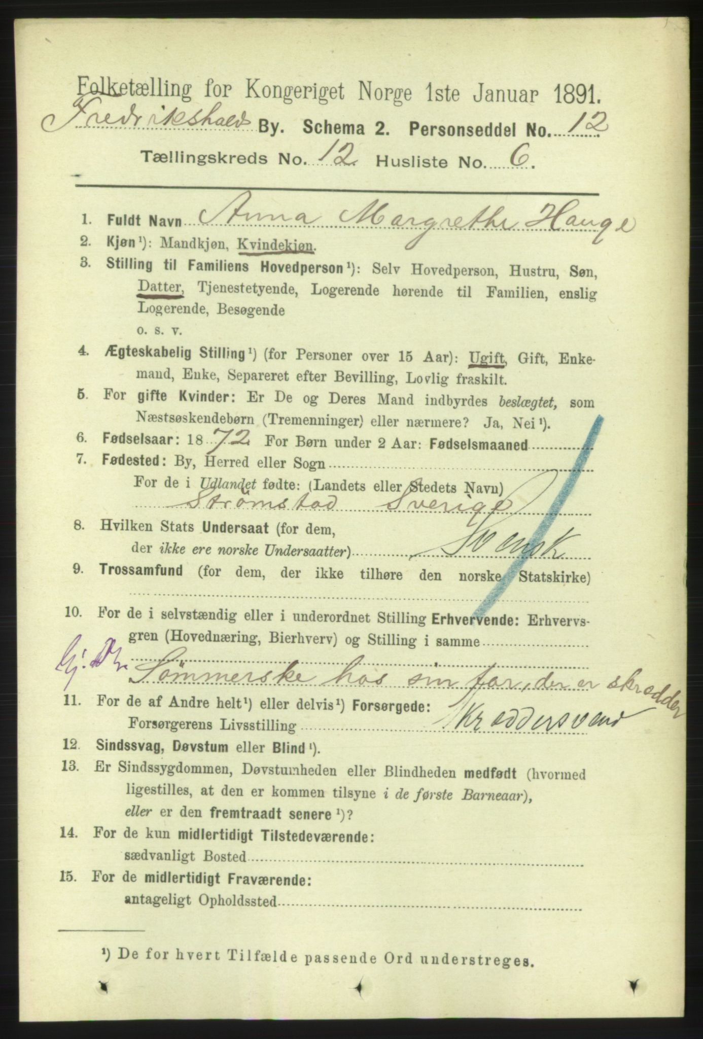 RA, 1891 census for 0101 Fredrikshald, 1891, p. 8403