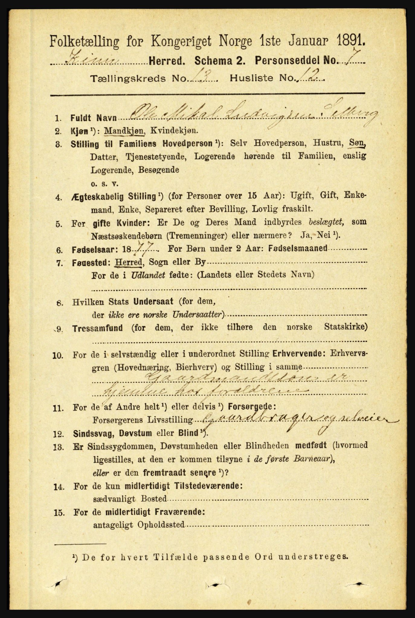 RA, 1891 census for 1437 Kinn, 1891, p. 5144