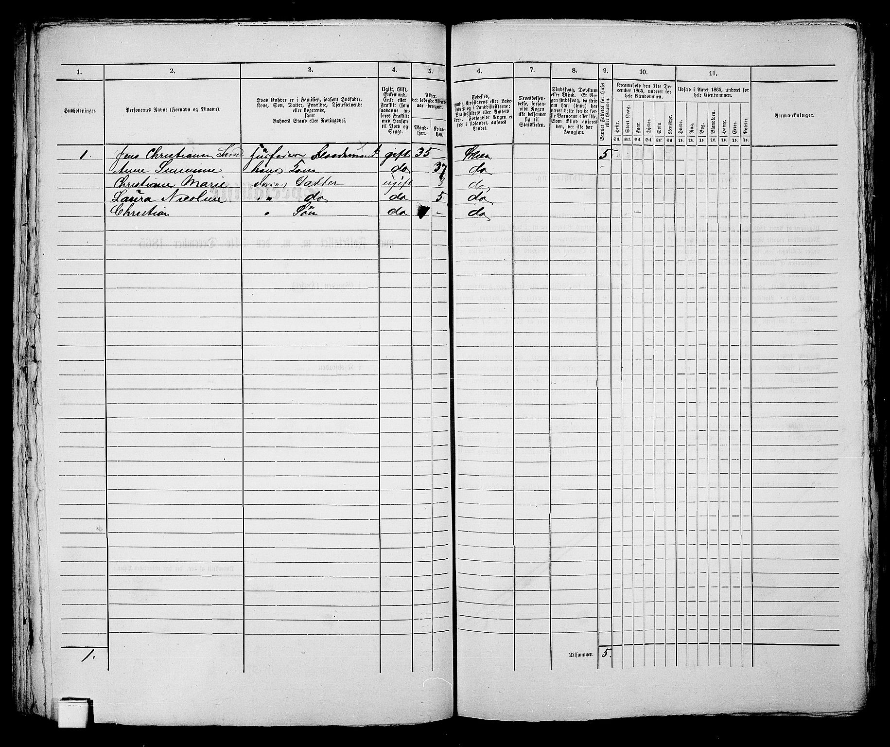 RA, 1865 census for Skien, 1865, p. 108