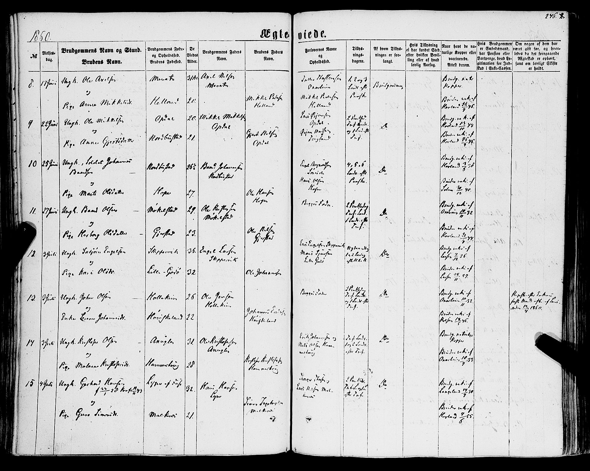 Tysnes sokneprestembete, AV/SAB-A-78601/H/Haa: Parish register (official) no. A 11, 1860-1871, p. 246