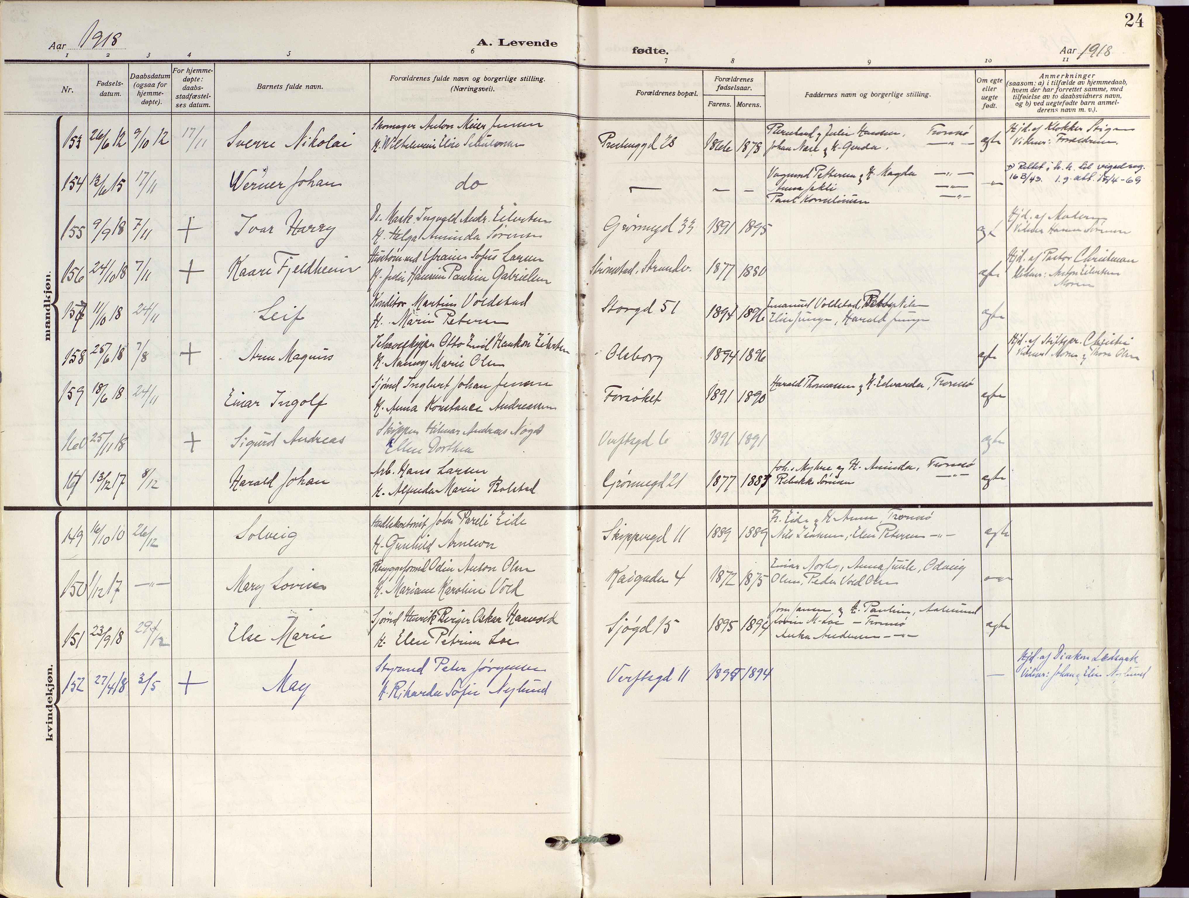 Tromsø sokneprestkontor/stiftsprosti/domprosti, AV/SATØ-S-1343/G/Ga/L0019kirke: Parish register (official) no. 19, 1917-1927, p. 24