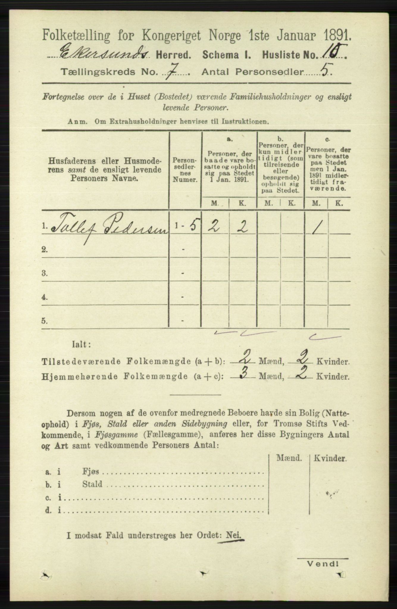 RA, 1891 census for 1116 Eigersund herred, 1891, p. 2732