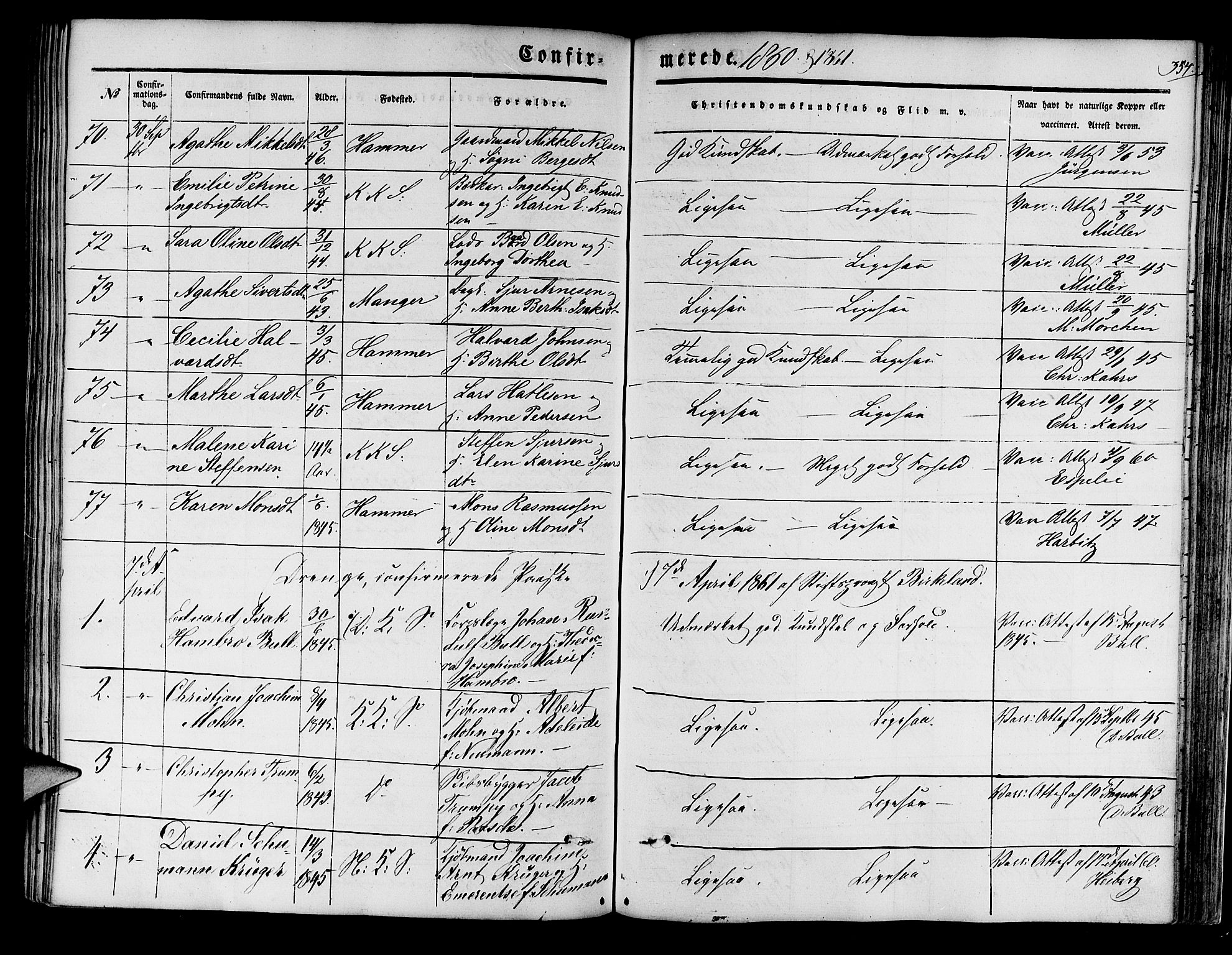 Korskirken sokneprestembete, SAB/A-76101/H/Hab: Parish register (copy) no. C 1, 1839-1868, p. 354