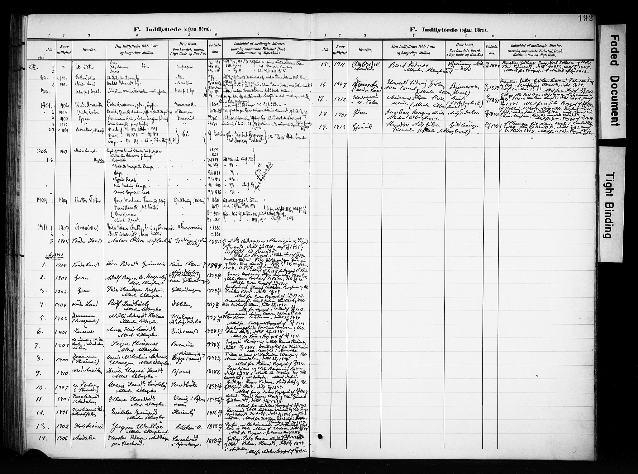 Brandbu prestekontor, SAH/PREST-114/H/Ha/Haa/L0001: Parish register (official) no. 1, 1900-1912, p. 192