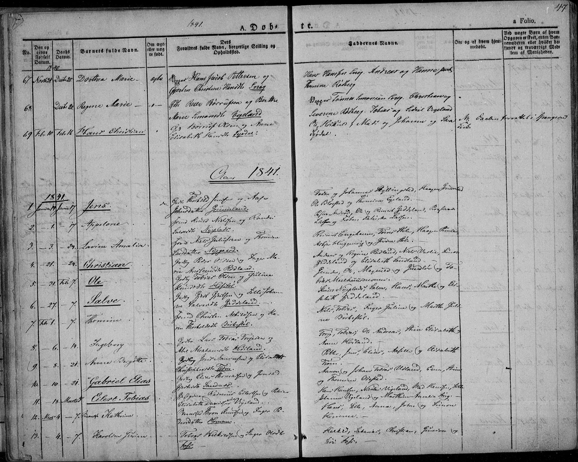 Sør-Audnedal sokneprestkontor, AV/SAK-1111-0039/F/Fa/Fab/L0006: Parish register (official) no. A 6, 1829-1855, p. 47