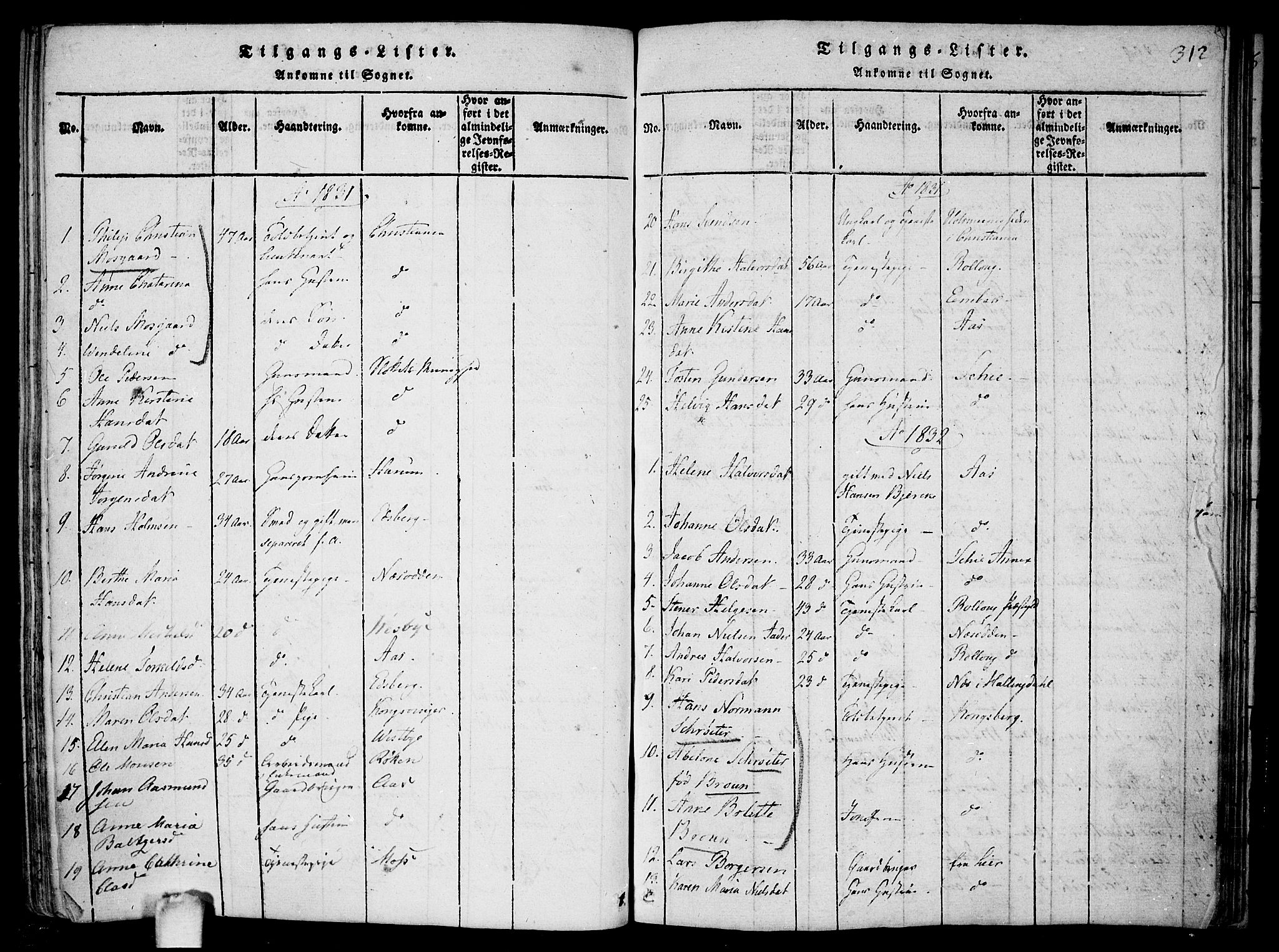 Drøbak prestekontor Kirkebøker, SAO/A-10142a/F/Fa/L0001: Parish register (official) no. I 1, 1816-1842, p. 312