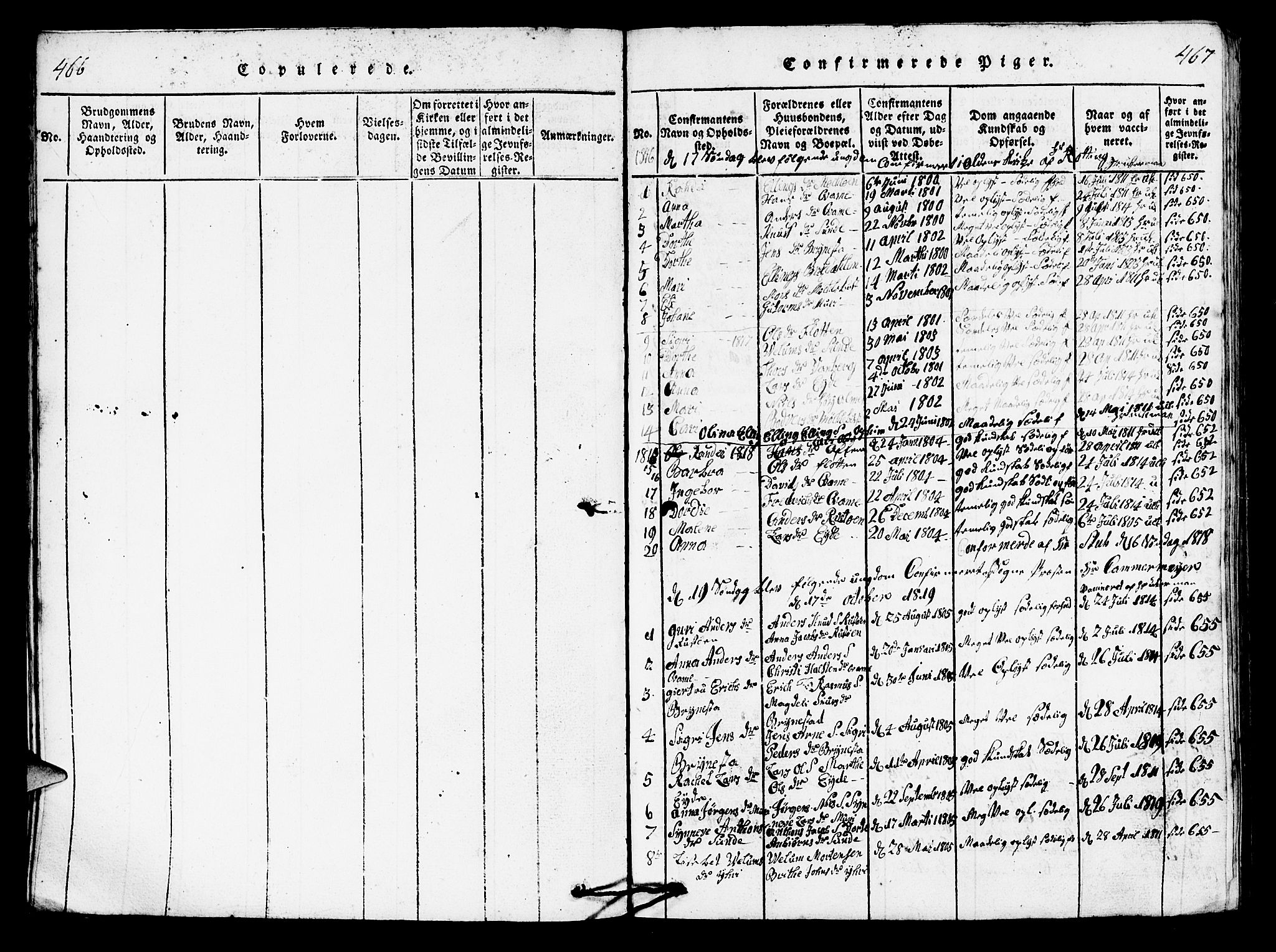 Innvik sokneprestembete, AV/SAB-A-80501: Parish register (copy) no. B 1, 1816-1820, p. 466-467