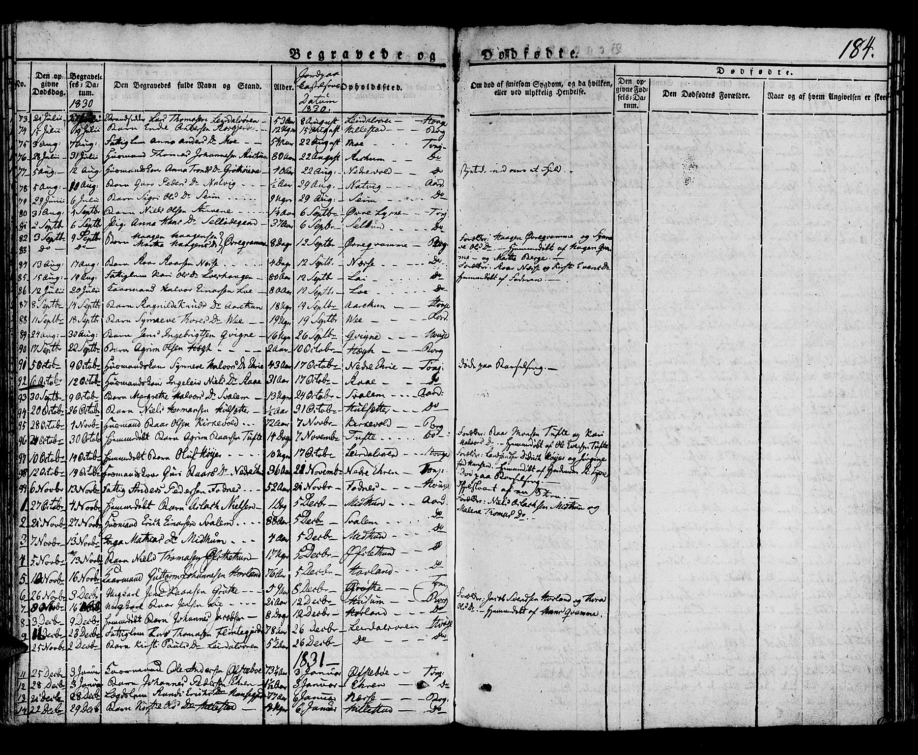 Lærdal sokneprestembete, SAB/A-81201: Parish register (official) no. A 5, 1822-1834, p. 184