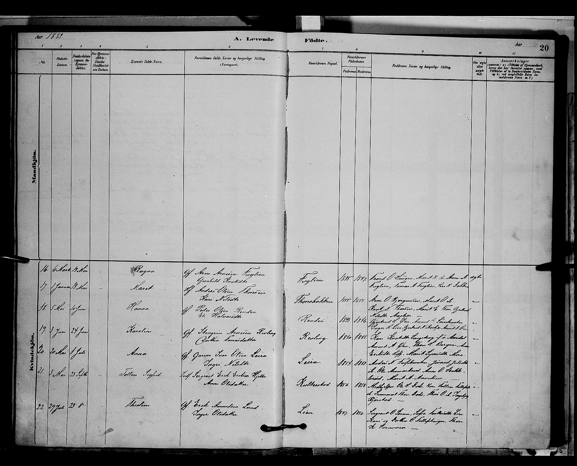 Nord-Aurdal prestekontor, AV/SAH-PREST-132/H/Ha/Hab/L0006: Parish register (copy) no. 6, 1878-1892, p. 20