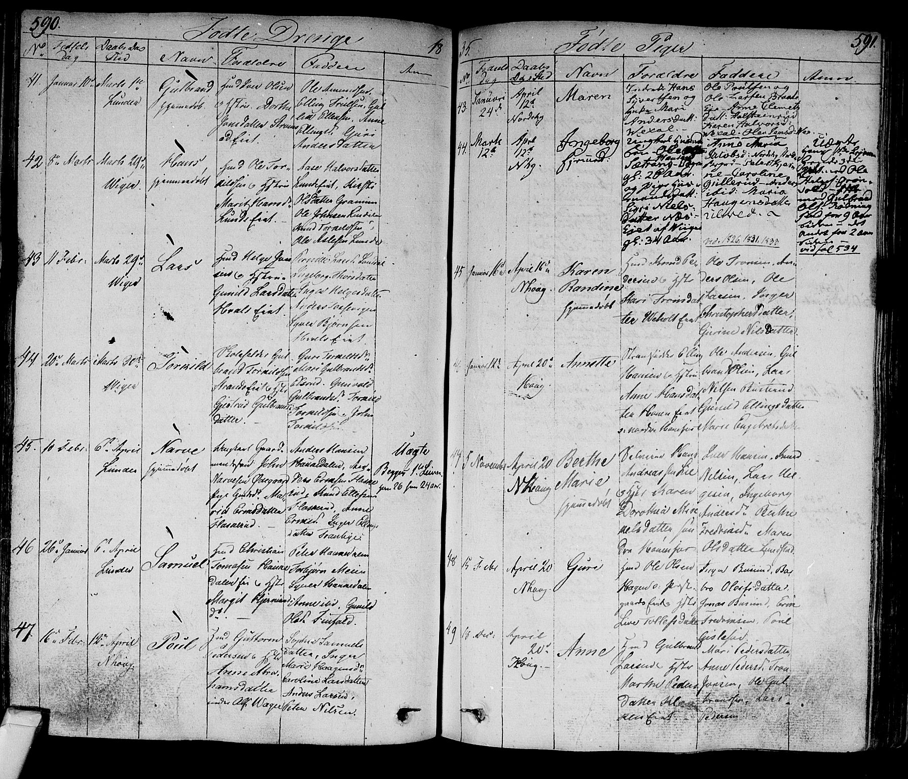 Norderhov kirkebøker, AV/SAKO-A-237/F/Fa/L0009: Parish register (official) no. 9, 1819-1837, p. 590-591