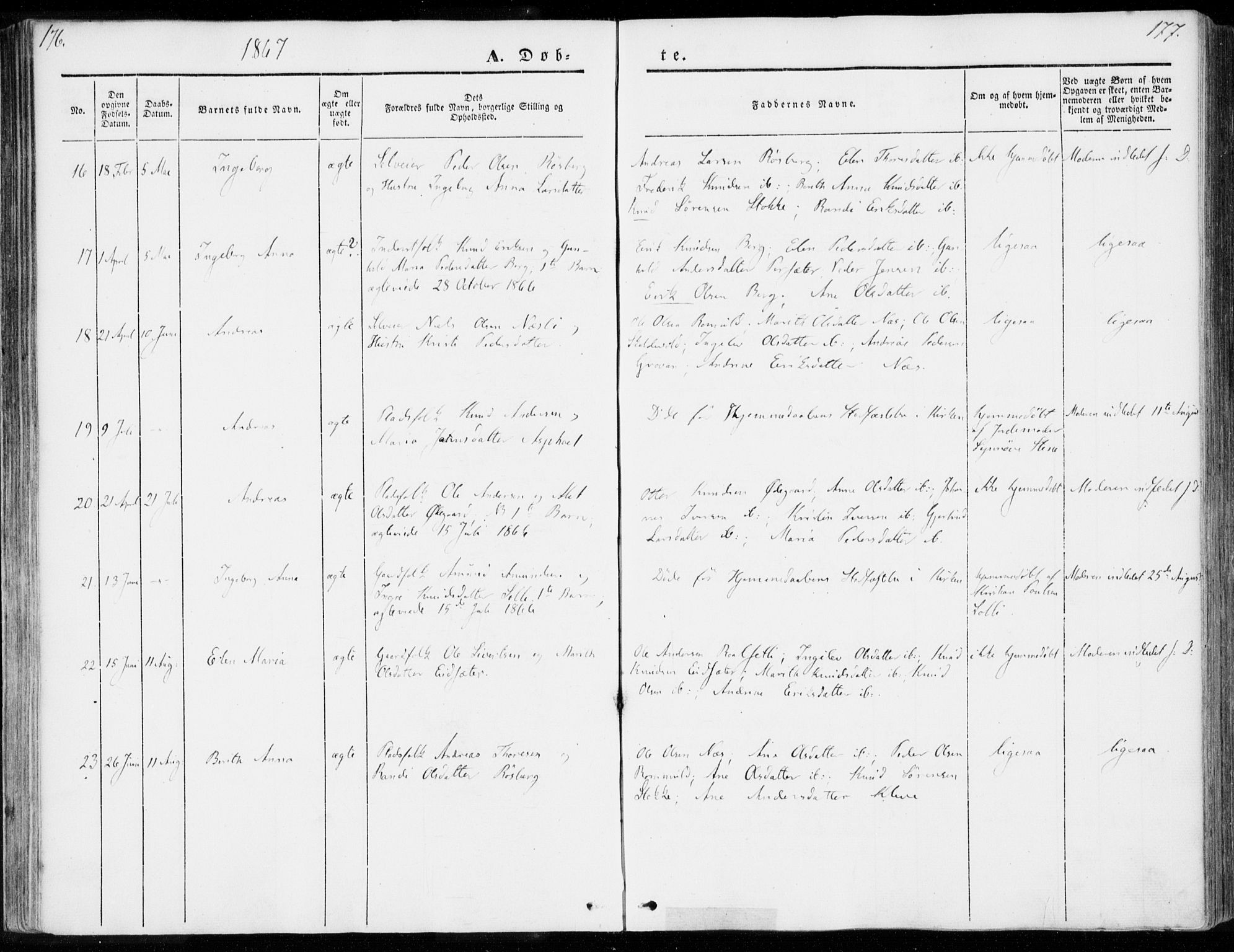 Ministerialprotokoller, klokkerbøker og fødselsregistre - Møre og Romsdal, AV/SAT-A-1454/557/L0680: Parish register (official) no. 557A02, 1843-1869, p. 176-177