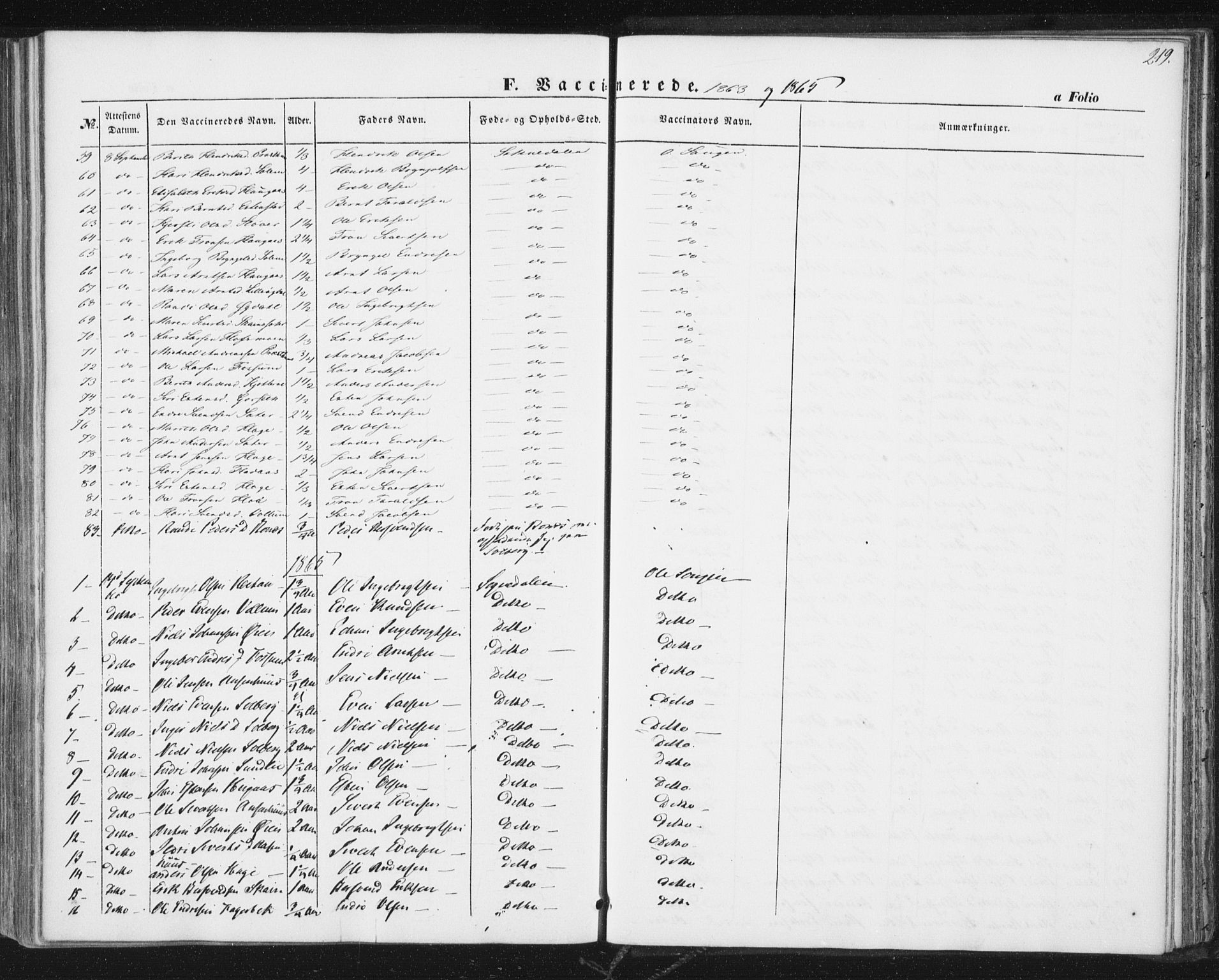 Ministerialprotokoller, klokkerbøker og fødselsregistre - Sør-Trøndelag, SAT/A-1456/689/L1038: Parish register (official) no. 689A03, 1848-1872, p. 219